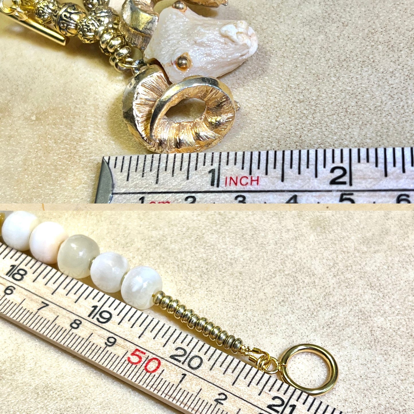 Baphomet in White - Handmade Mother of Pearl Necklace with Vintage Pendant