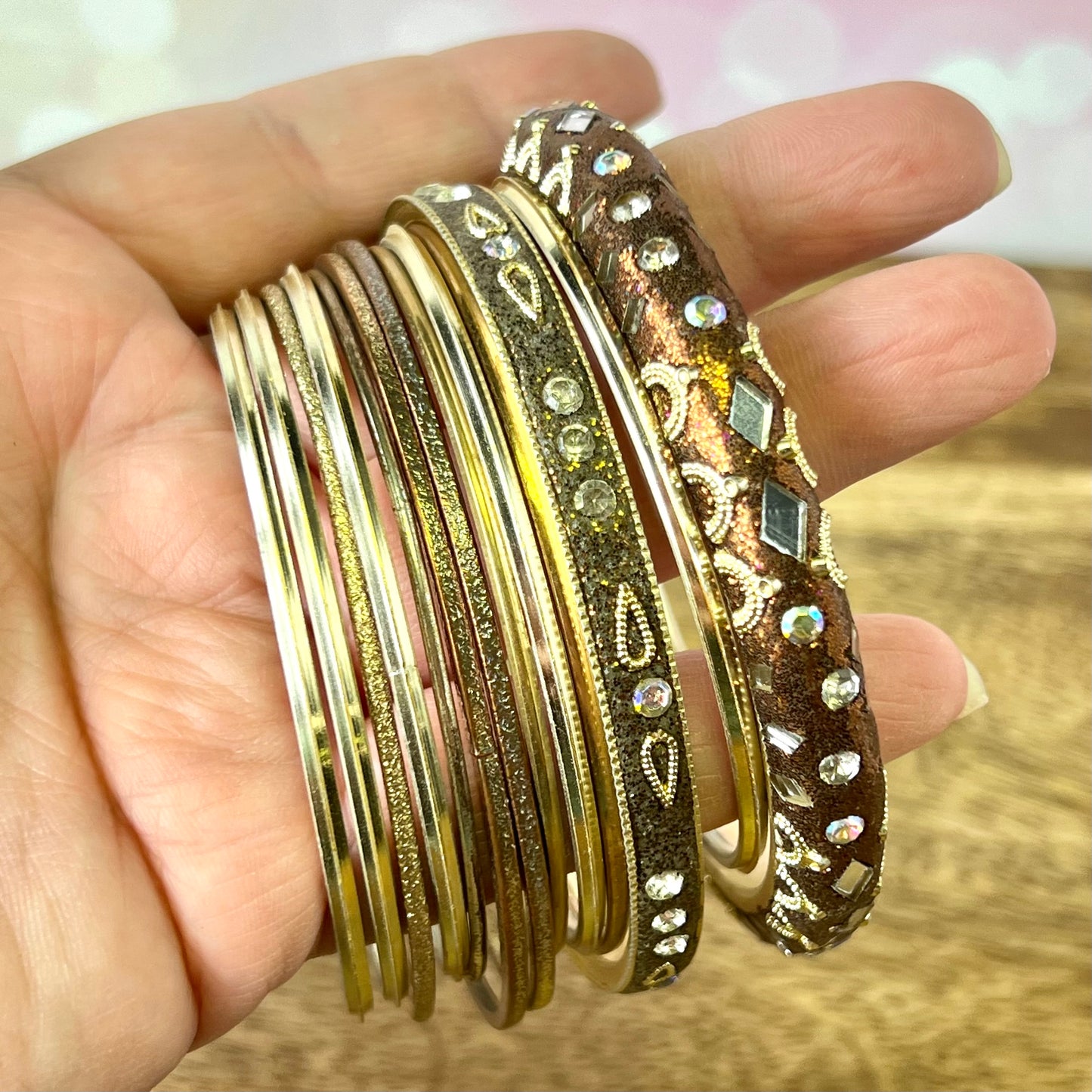 Vintage Mixed Metal Sparkly Bracelet Stack with 13 Bangles