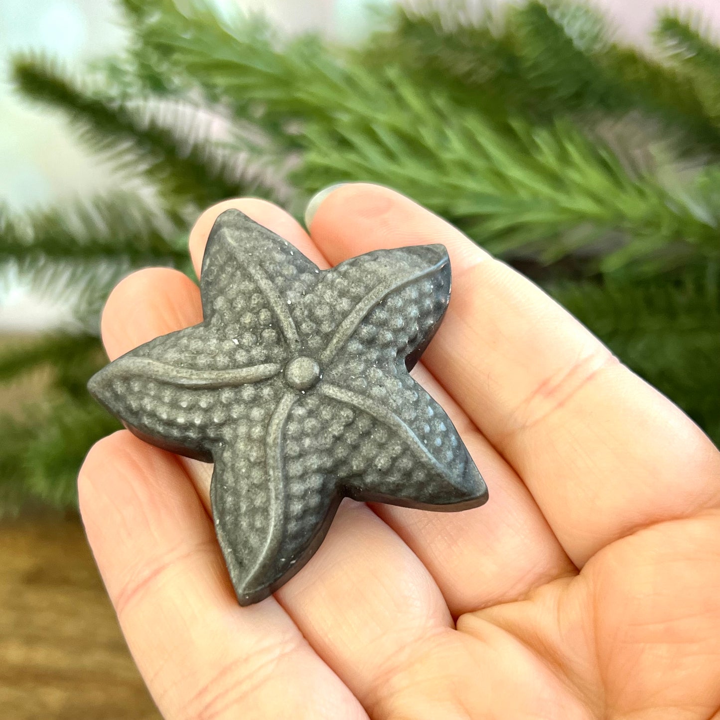 Silver Sheen Obsidian Starfish Carved Crystal Cabochon