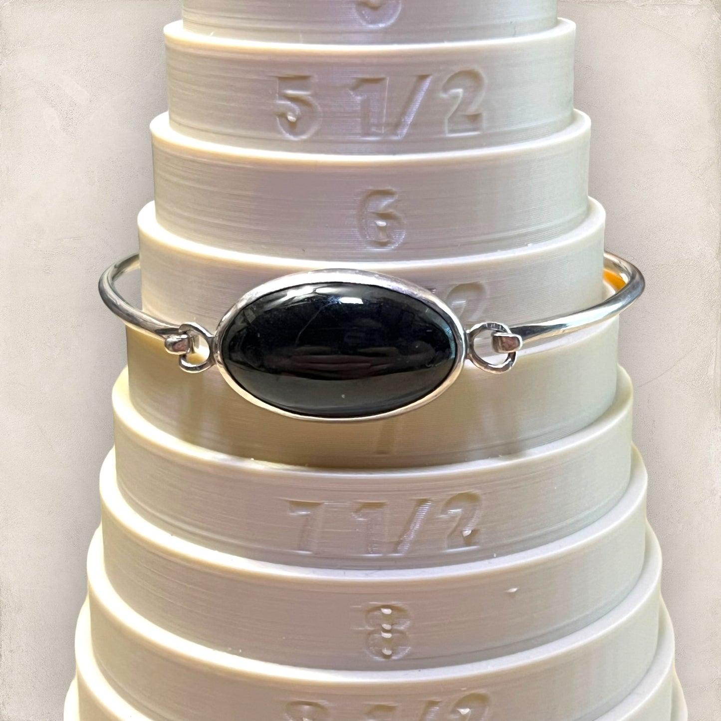 Sterling Silver Vintage Hinged Cuff with Black Stone