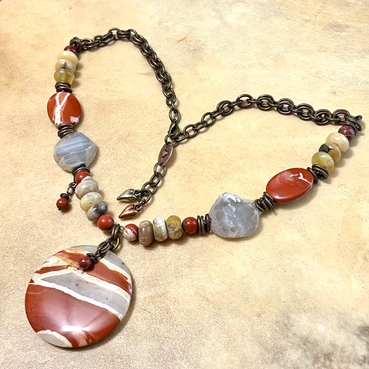Red Jasper Mixed Metal Vintage Beaded Necklace