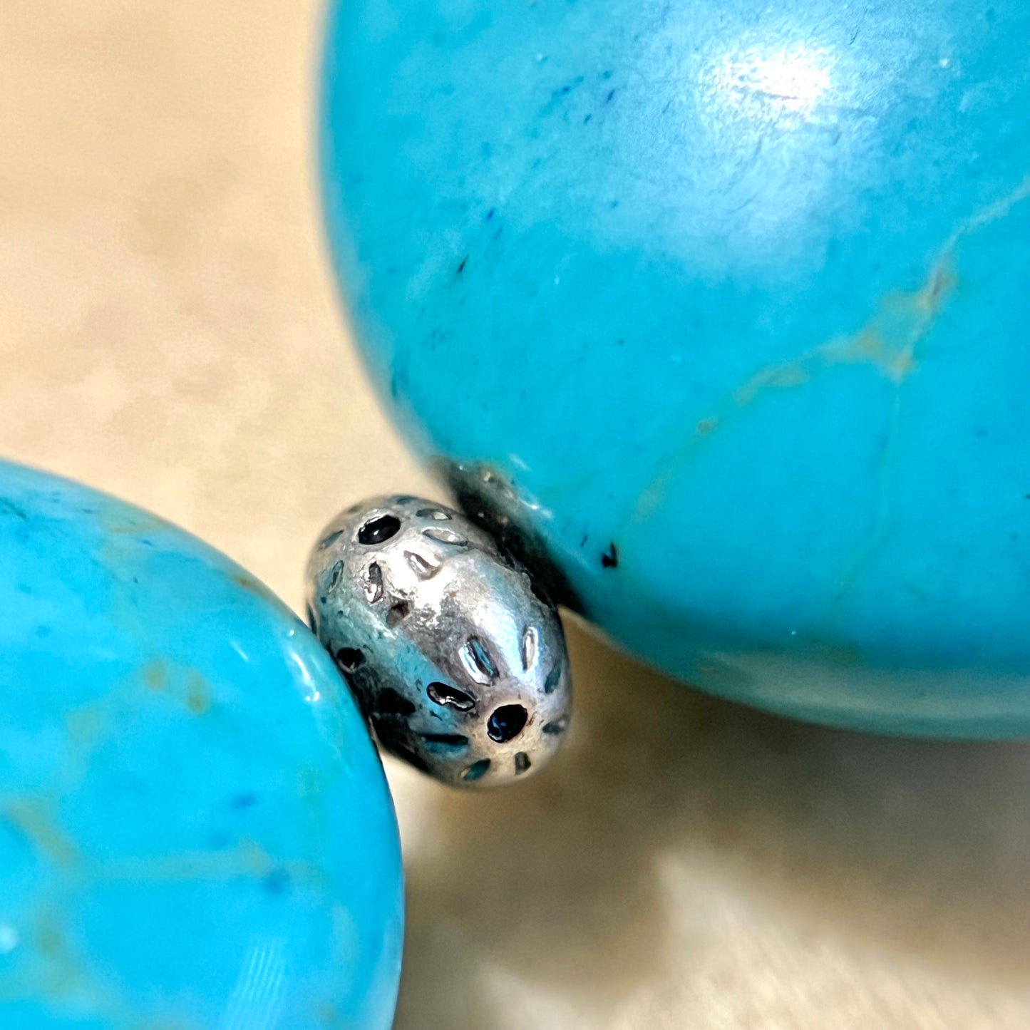 Magnesite Faux Turquoise Stone Vintage Beaded Necklace Stamped RIL