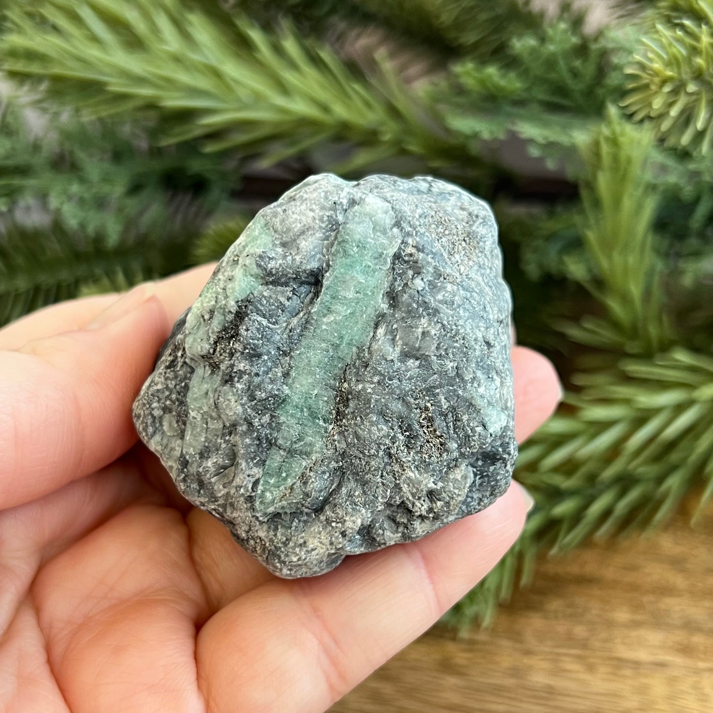 Emerald Raw Crystal in Basalt