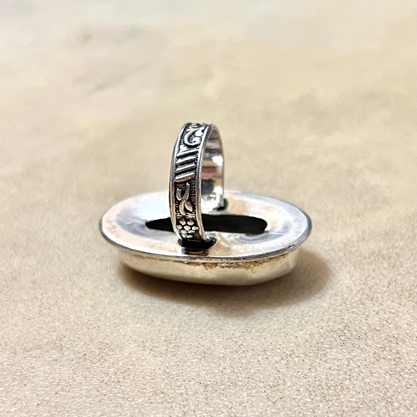 Flower Agate Oval Statement Ring Size 6.5