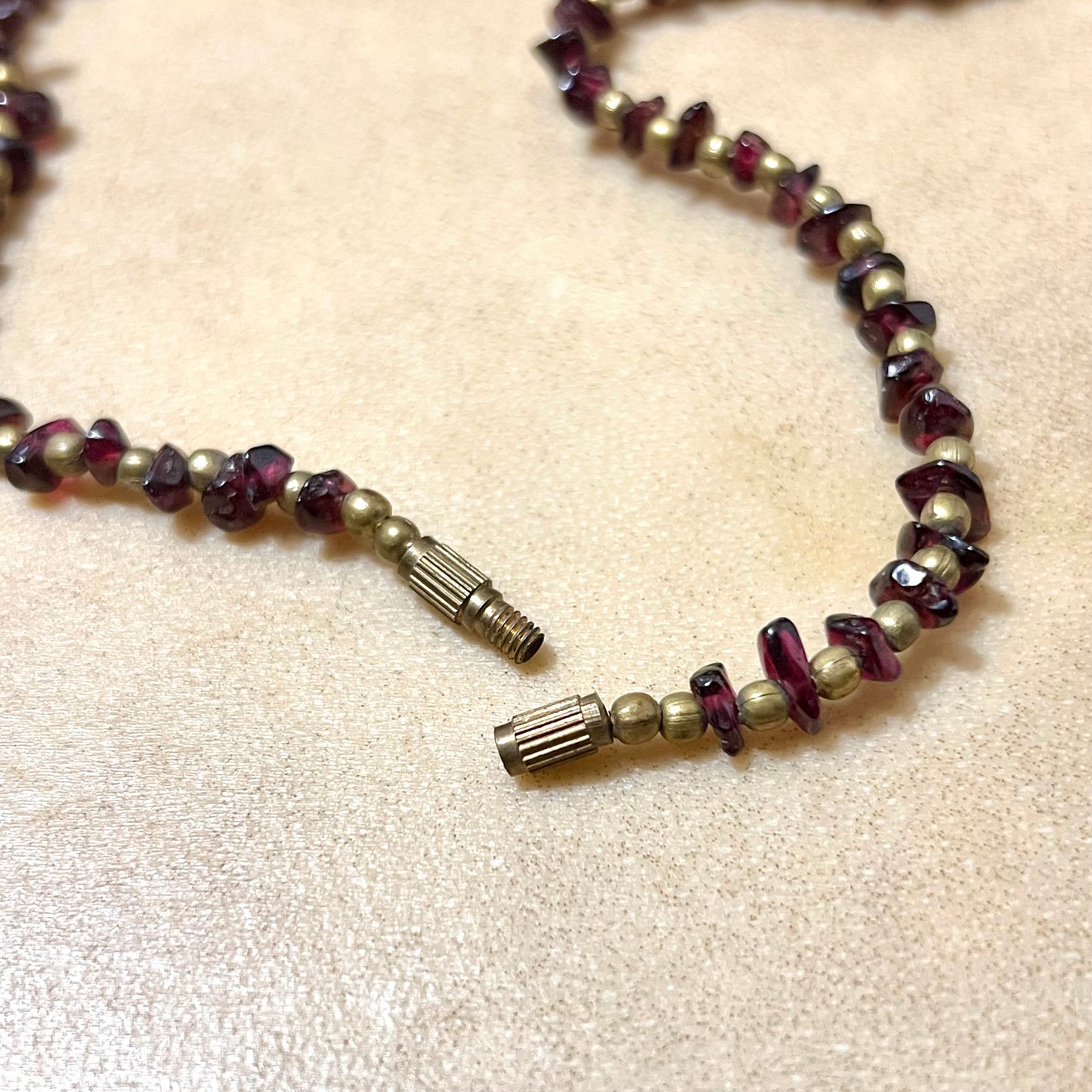 Vintage Garnet Chip Bead & Brass Necklace