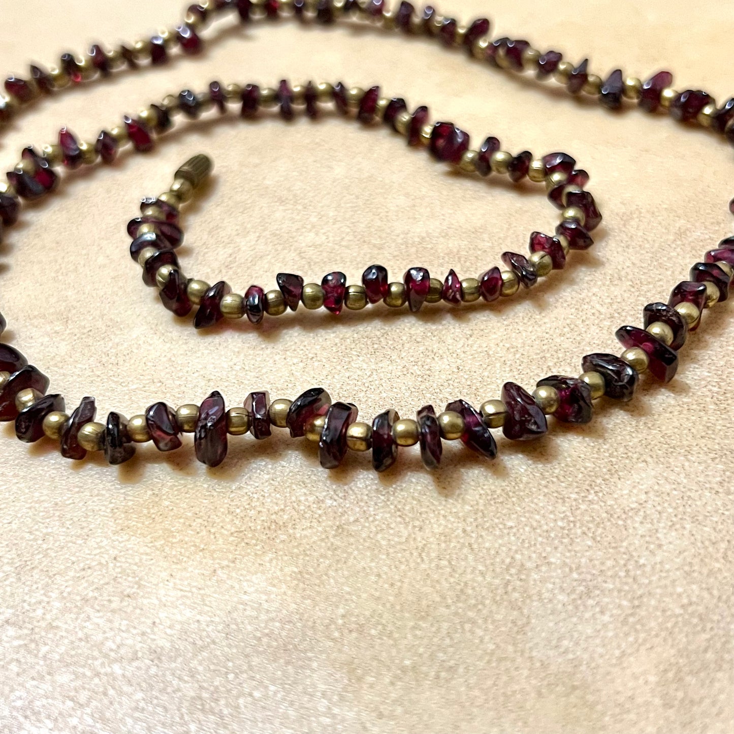 Vintage Garnet Chip Bead & Brass Necklace
