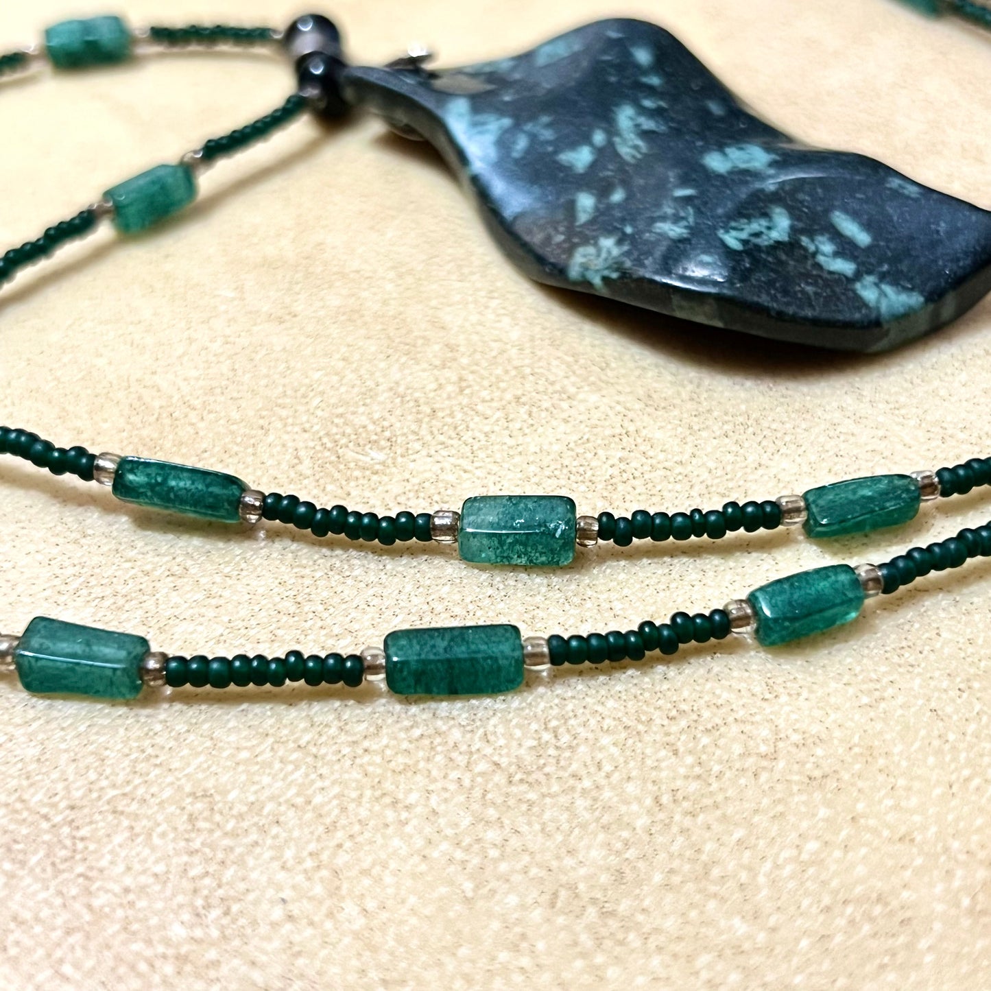 Green Aventurine Carved Leaf Vintage Crystal Necklace
