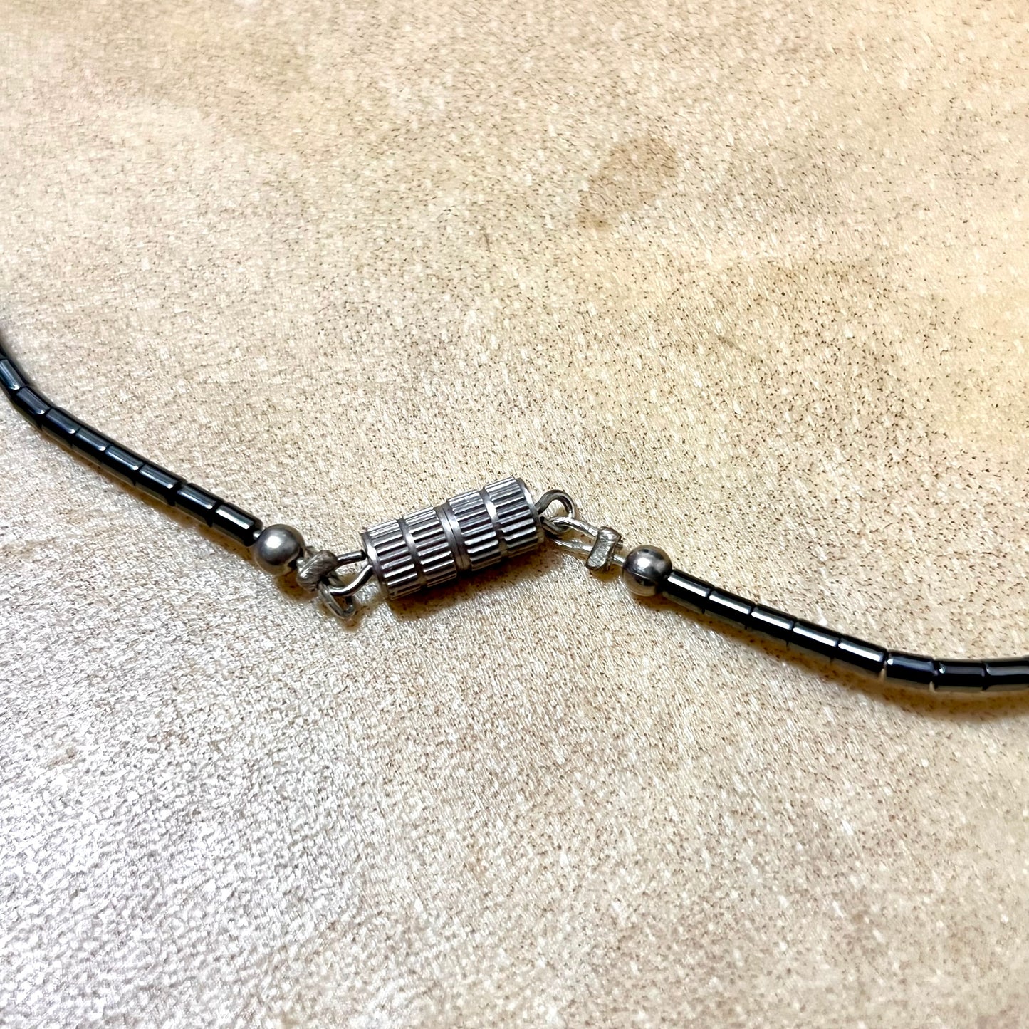 Hematite & Blue Lace Agate Graduated Fan Beaded Necklace - Vintage