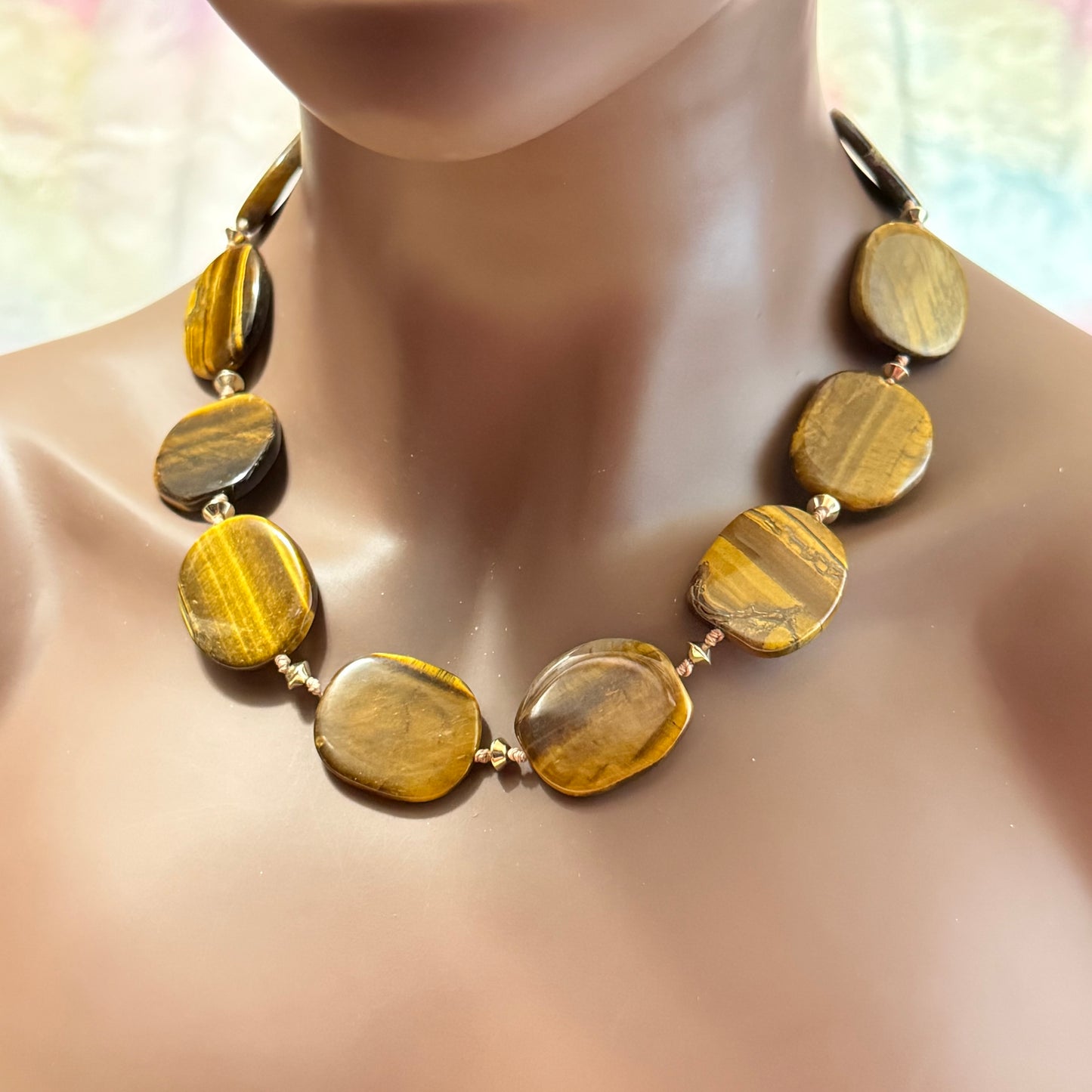Tigers Eye Coin Statement Necklace