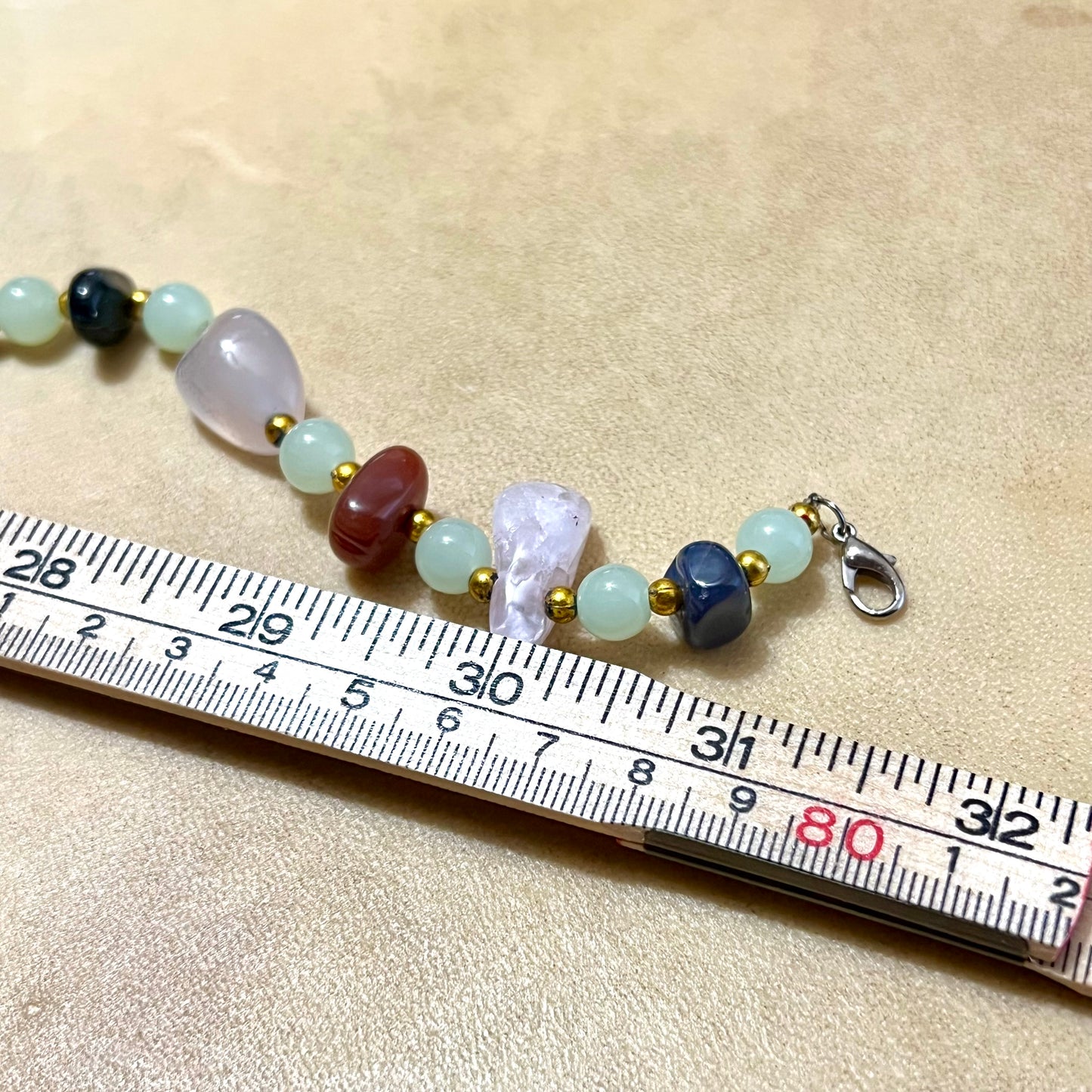 1960s Vintage Gemstone Beggars Beads with Green Glass Accents