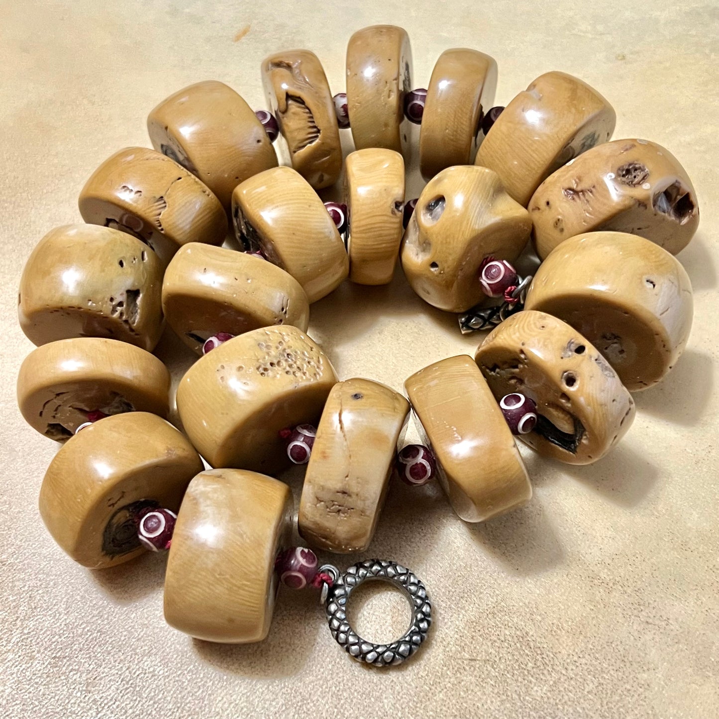 Epic Chunky Bamboo Coral Slice Choker Necklace - Vintage