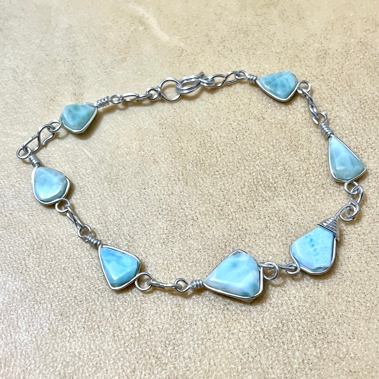 Sterling Silver Larimar Wire Wrapped Vintage Bracelet