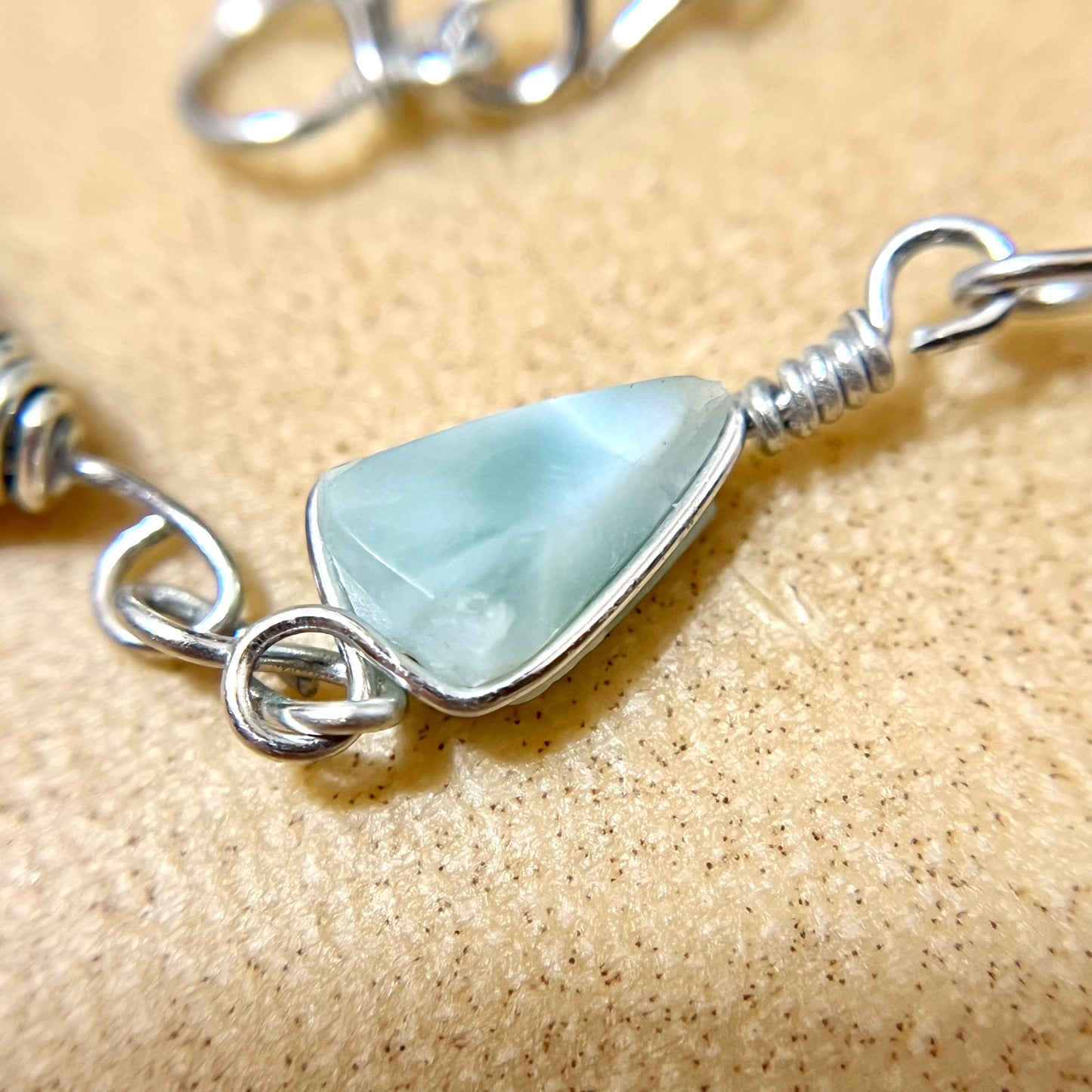 Sterling Silver Larimar Wire Wrapped Vintage Bracelet