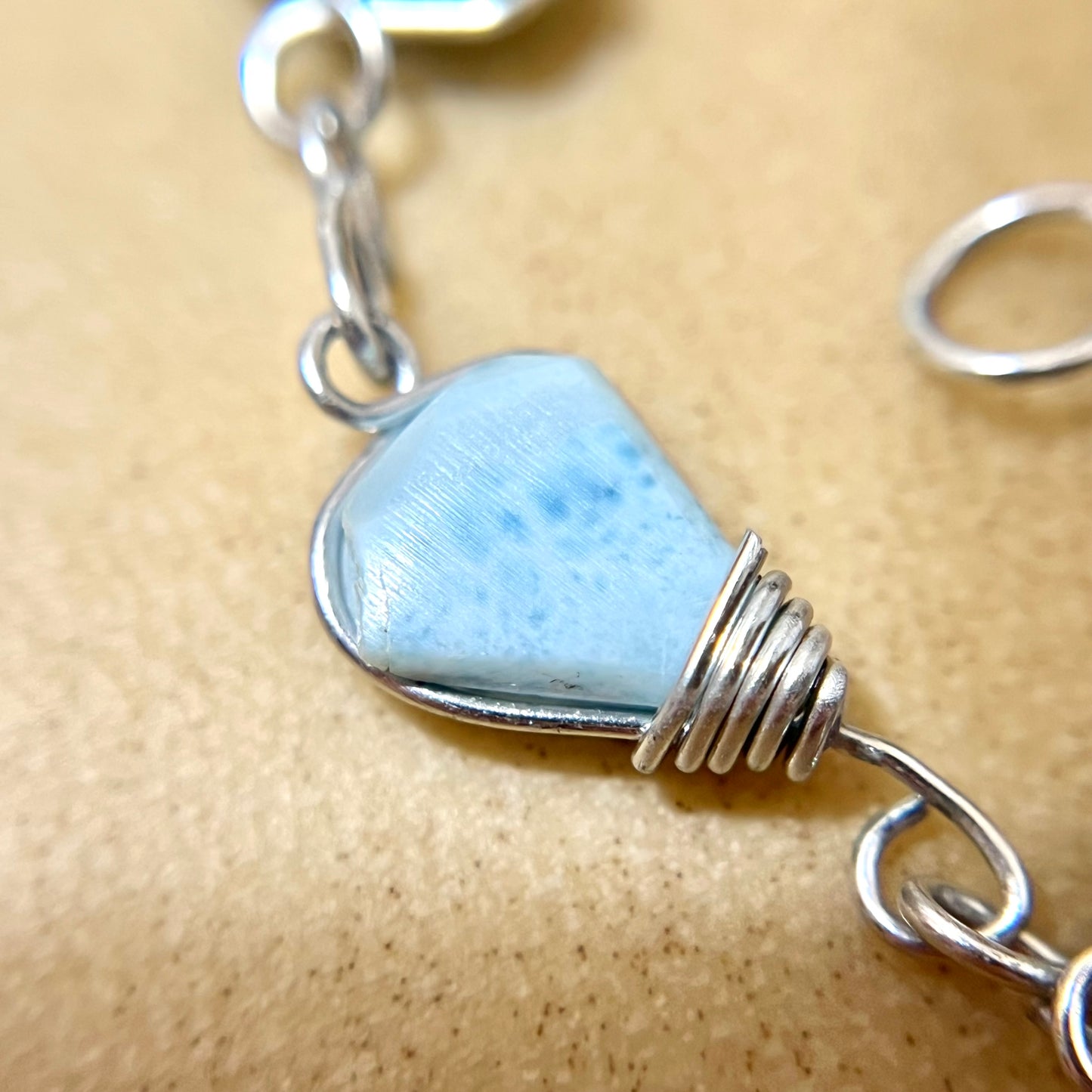 Sterling Silver Larimar Wire Wrapped Vintage Bracelet