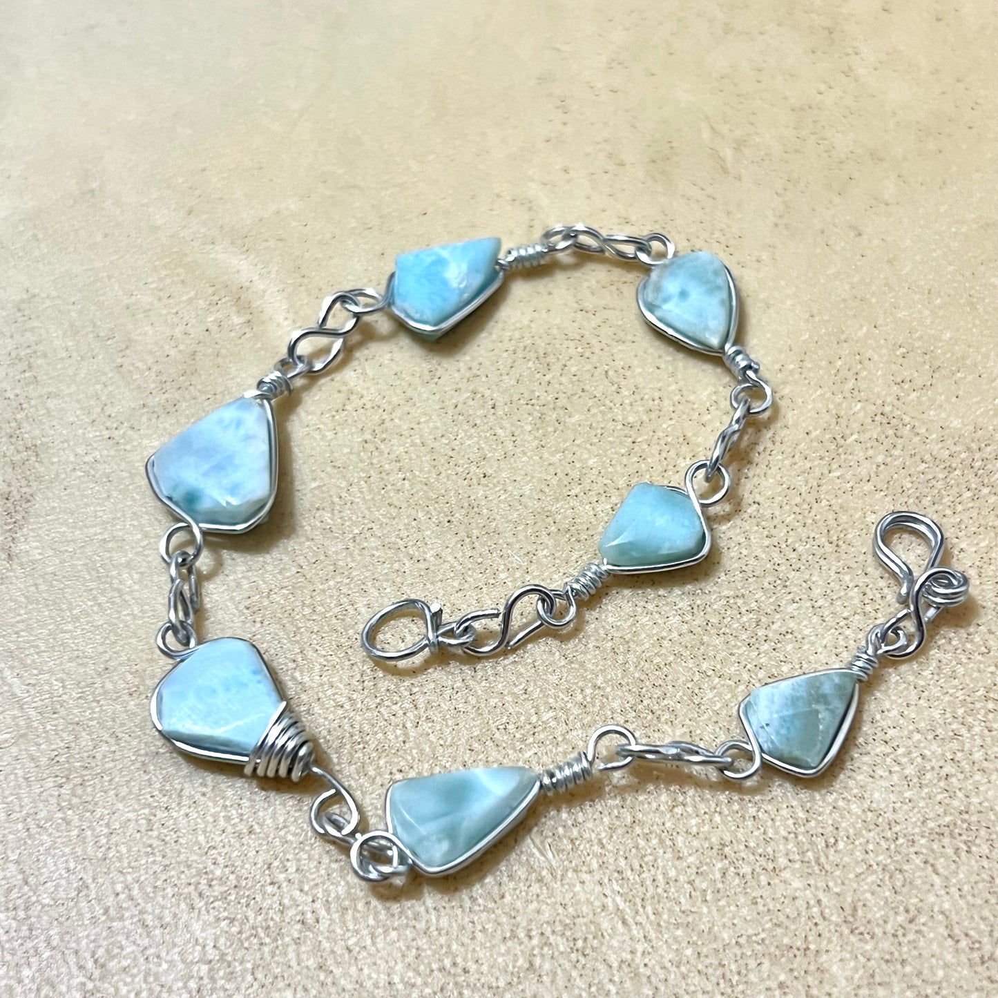 Sterling Silver Larimar Wire Wrapped Vintage Bracelet