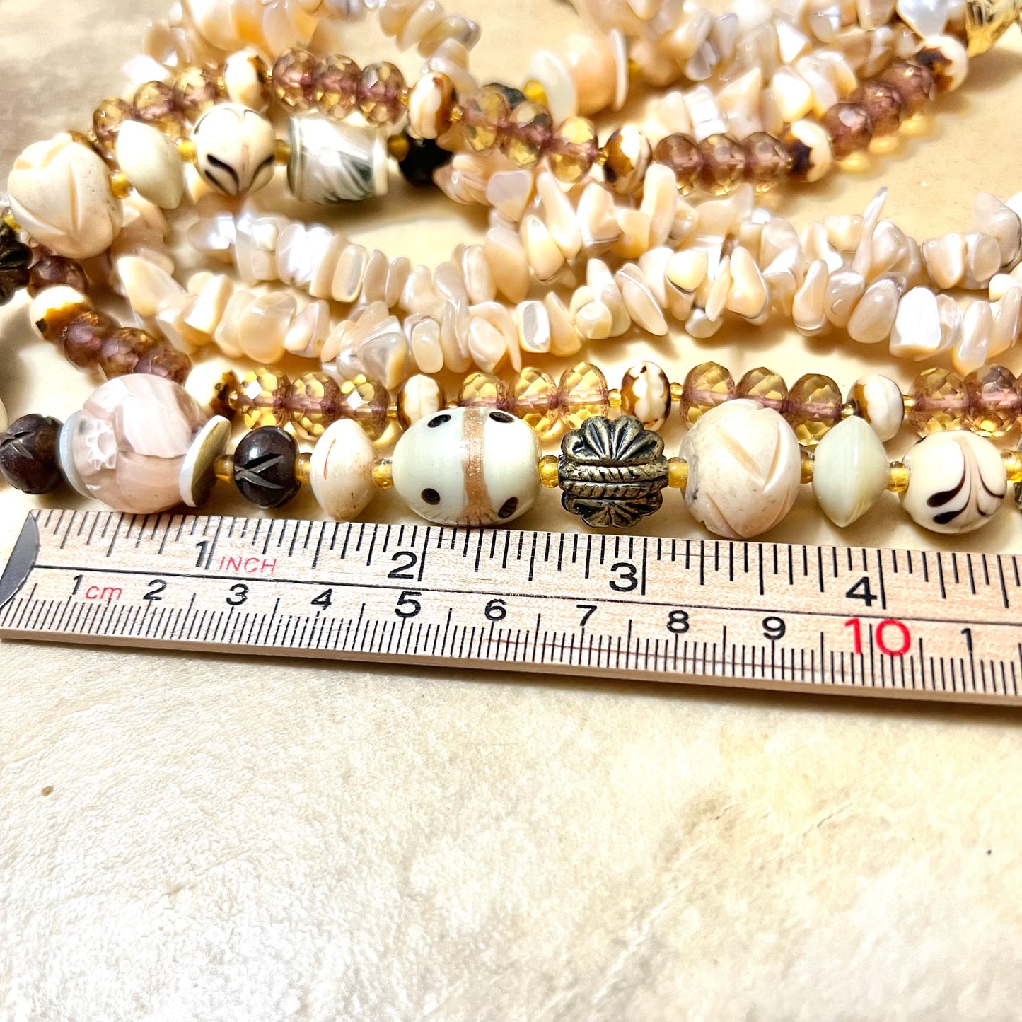 Vintage Mother of Pearl & Lampwork Glass Beaded Necklace