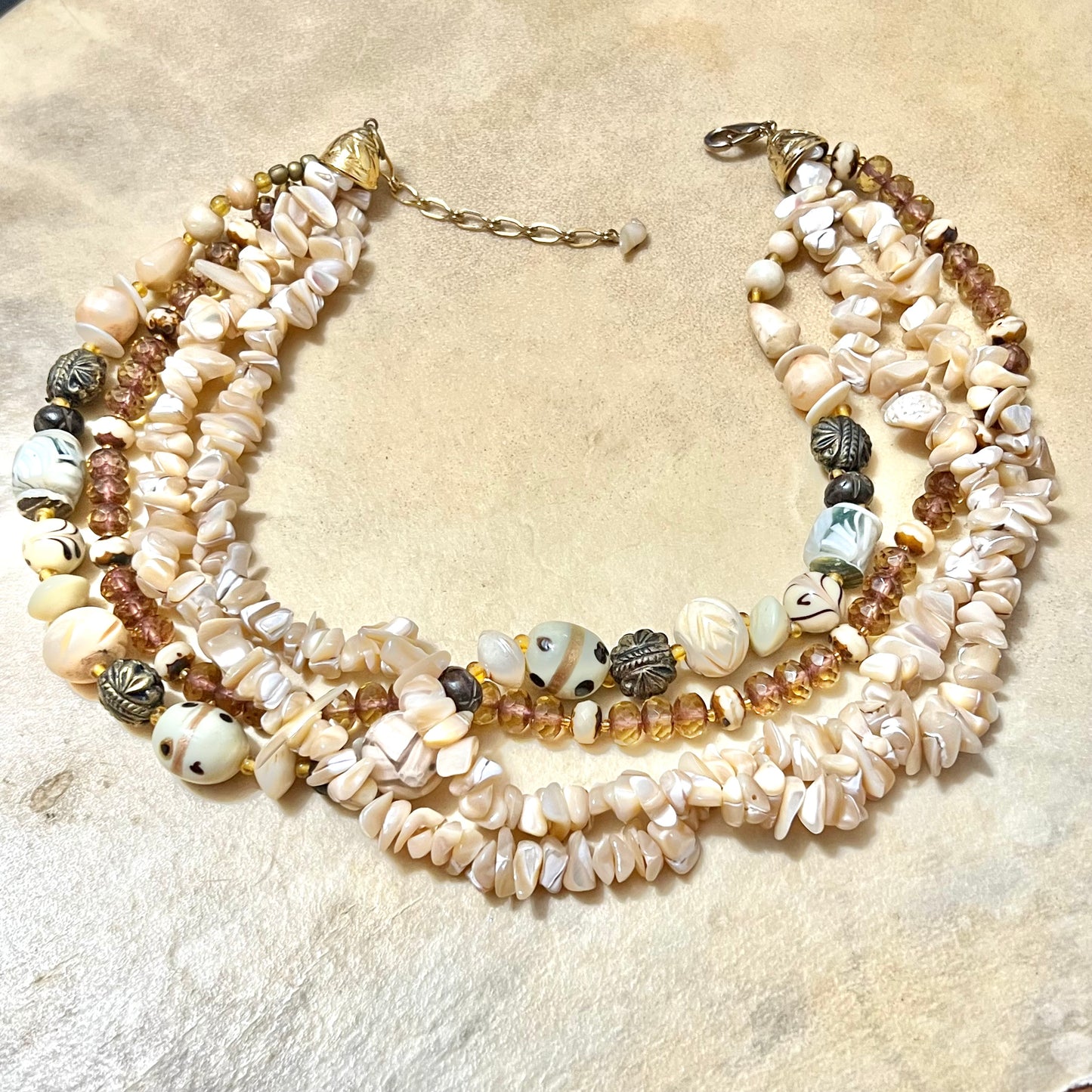 Vintage Mother of Pearl & Lampwork Glass Beaded Necklace