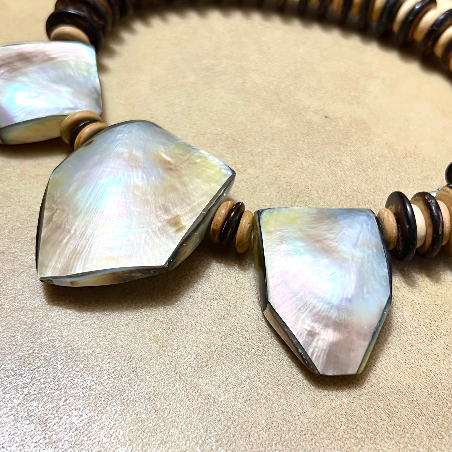 Mother of Pearl Abalone & Wood Beaded Necklace - Vintage