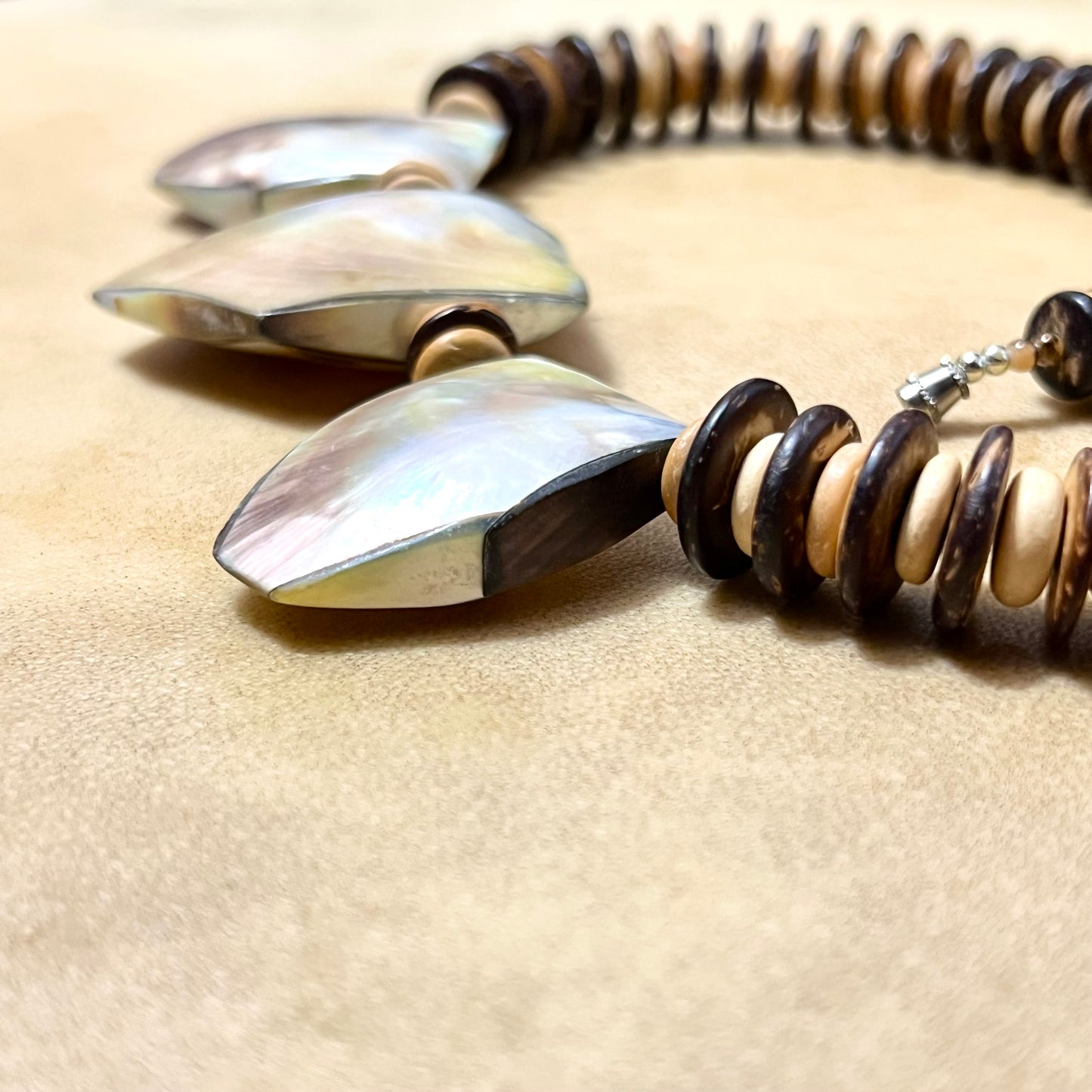 Mother of Pearl Abalone & Wood Beaded Necklace - Vintage
