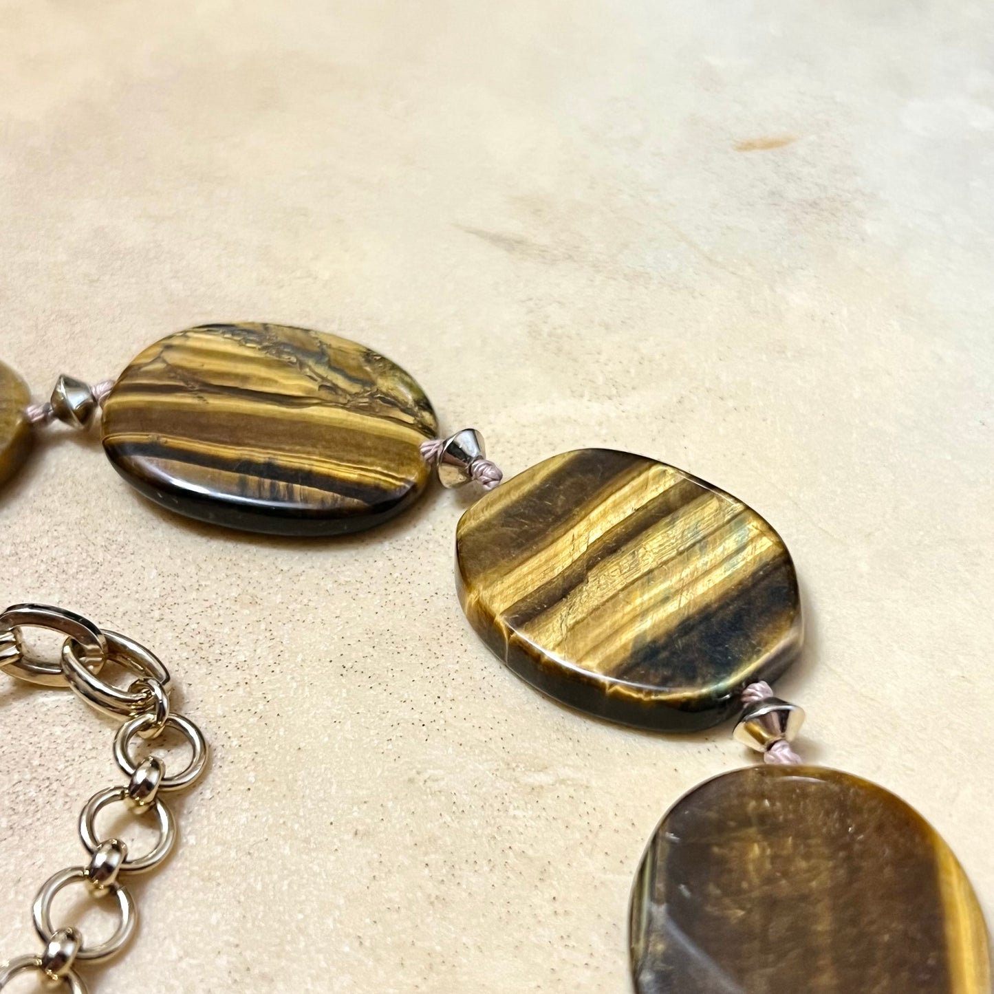 Tigers Eye Coin Statement Necklace