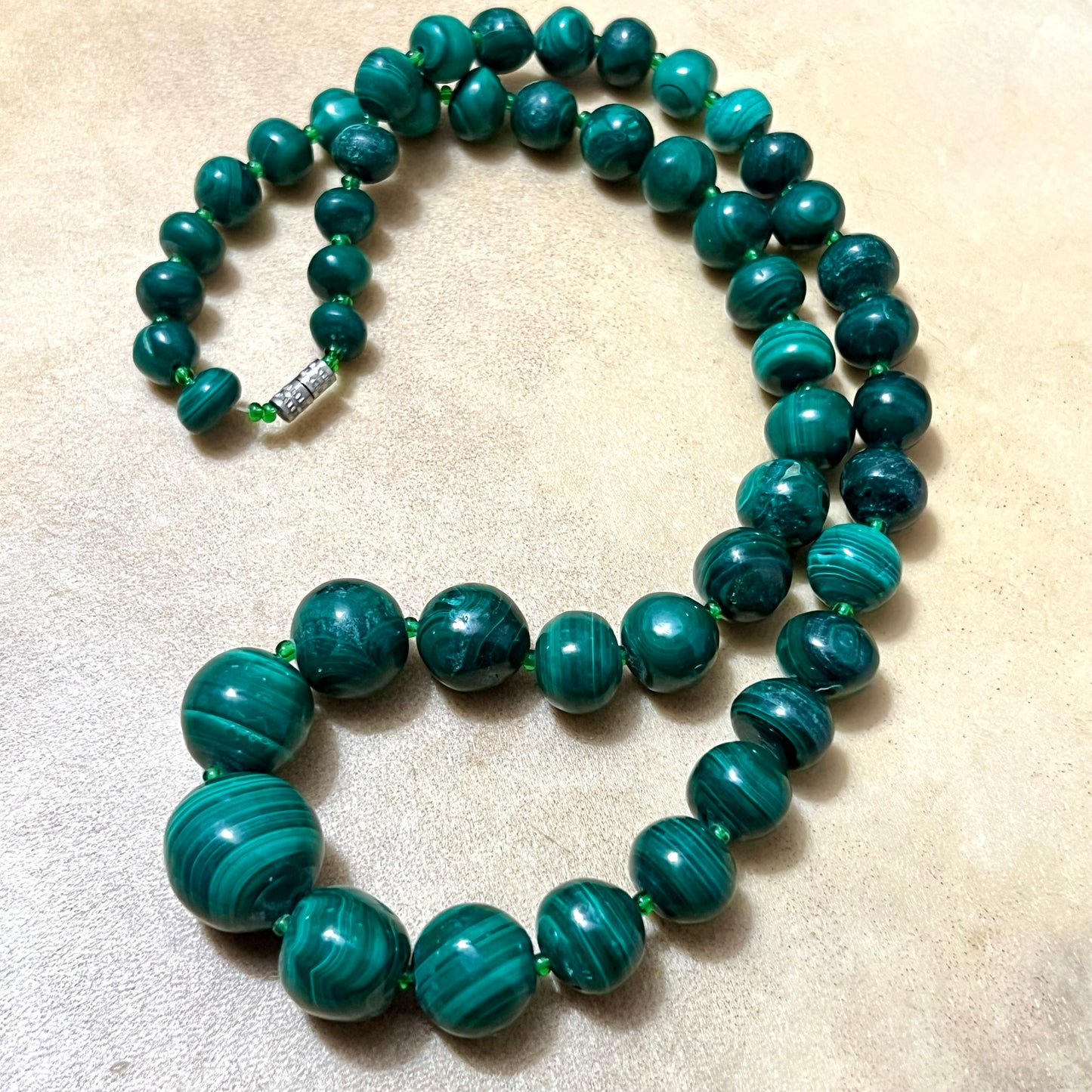 Vintage Malachite Graduated Beaded Necklace