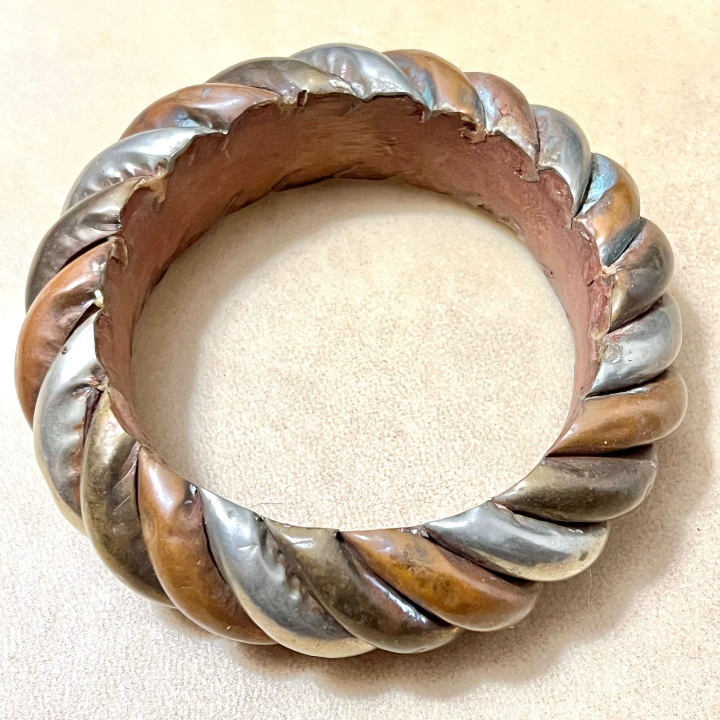 Mixed Metal Over Wood Vintage Bangle Bracelet