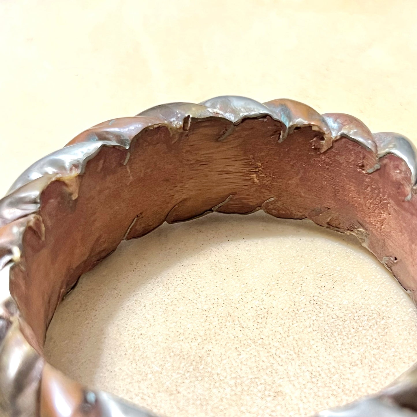 Mixed Metal Over Wood Vintage Bangle Bracelet