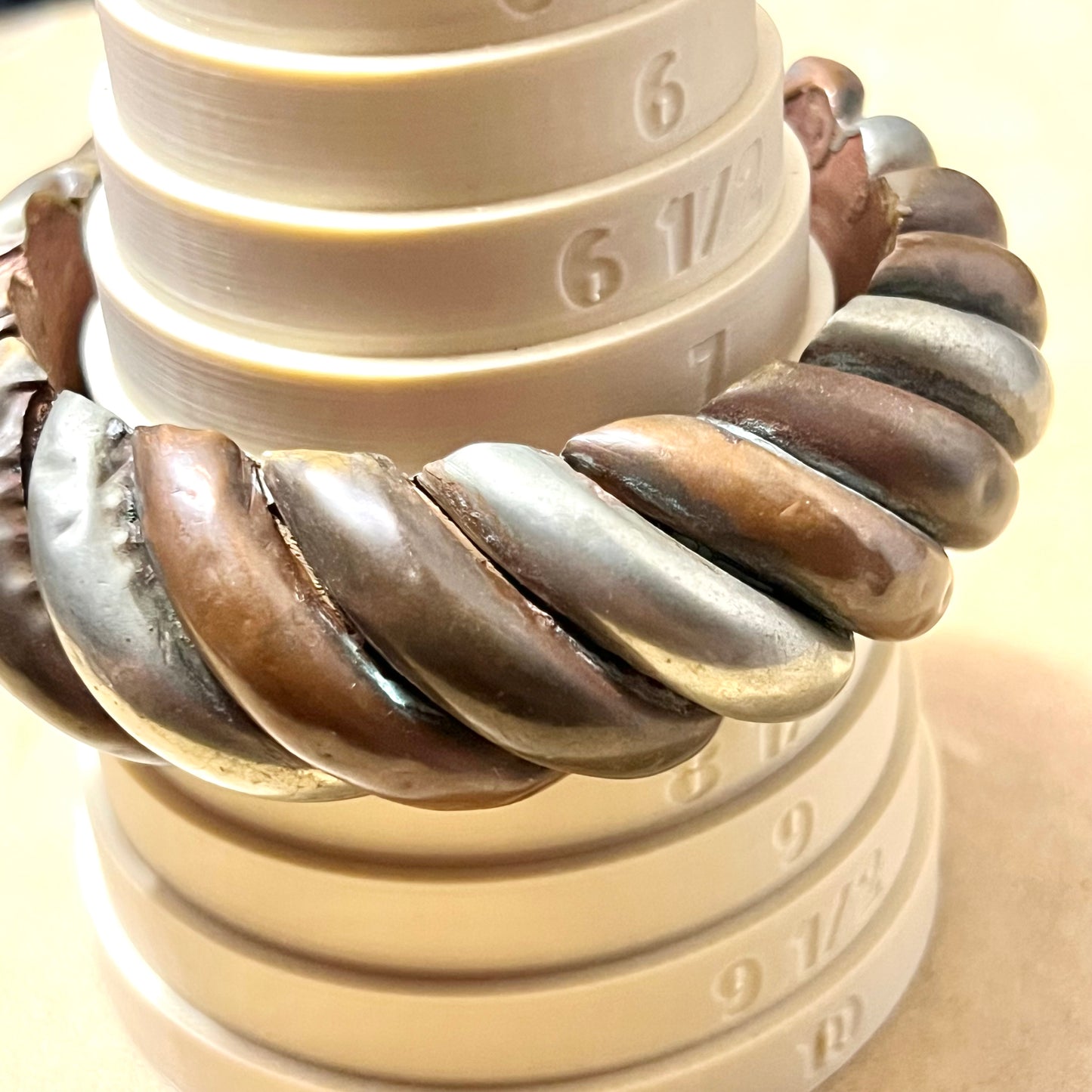 Mixed Metal Over Wood Vintage Bangle Bracelet