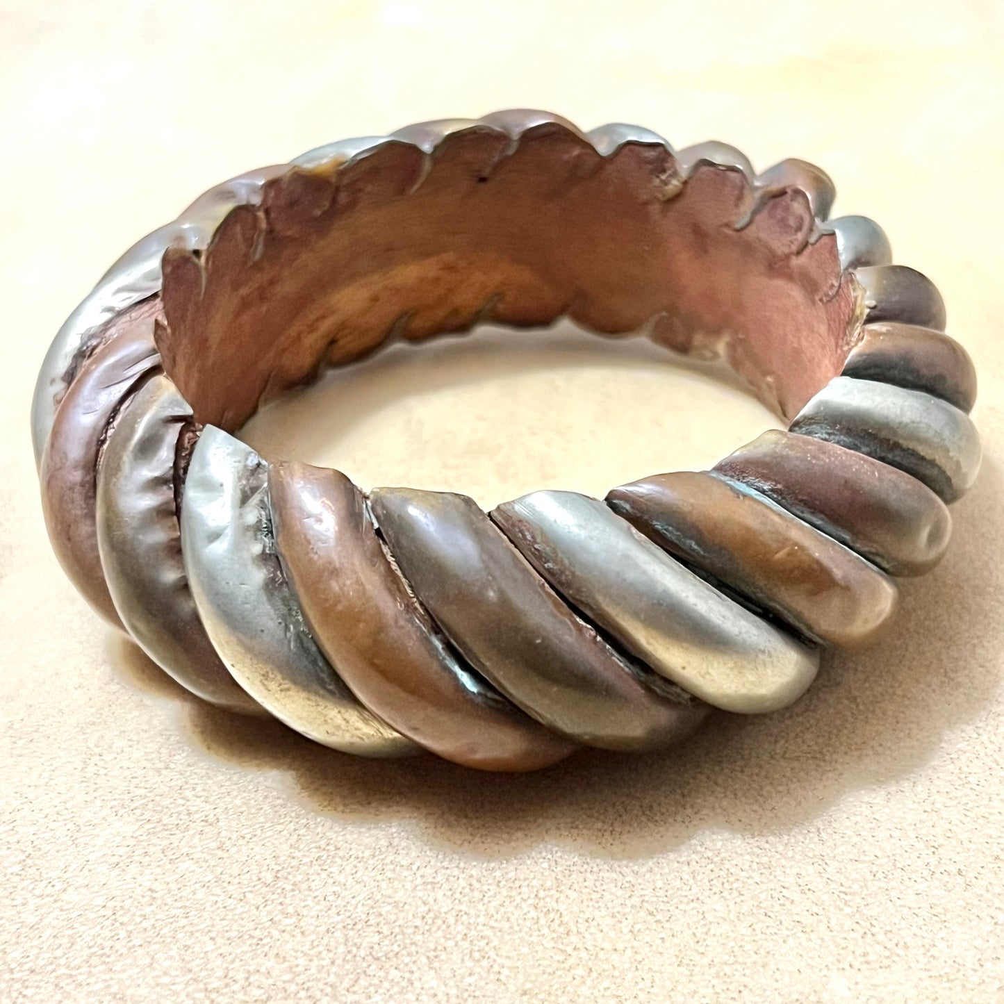 Mixed Metal Over Wood Vintage Bangle Bracelet