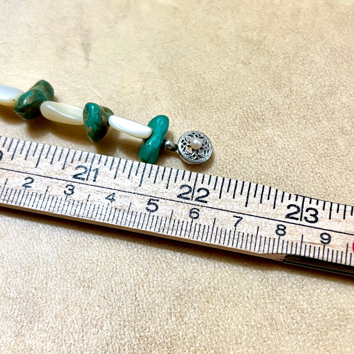 Mother of Pearl & Turquoise Vintage Beaded Necklace in Sterling Silver