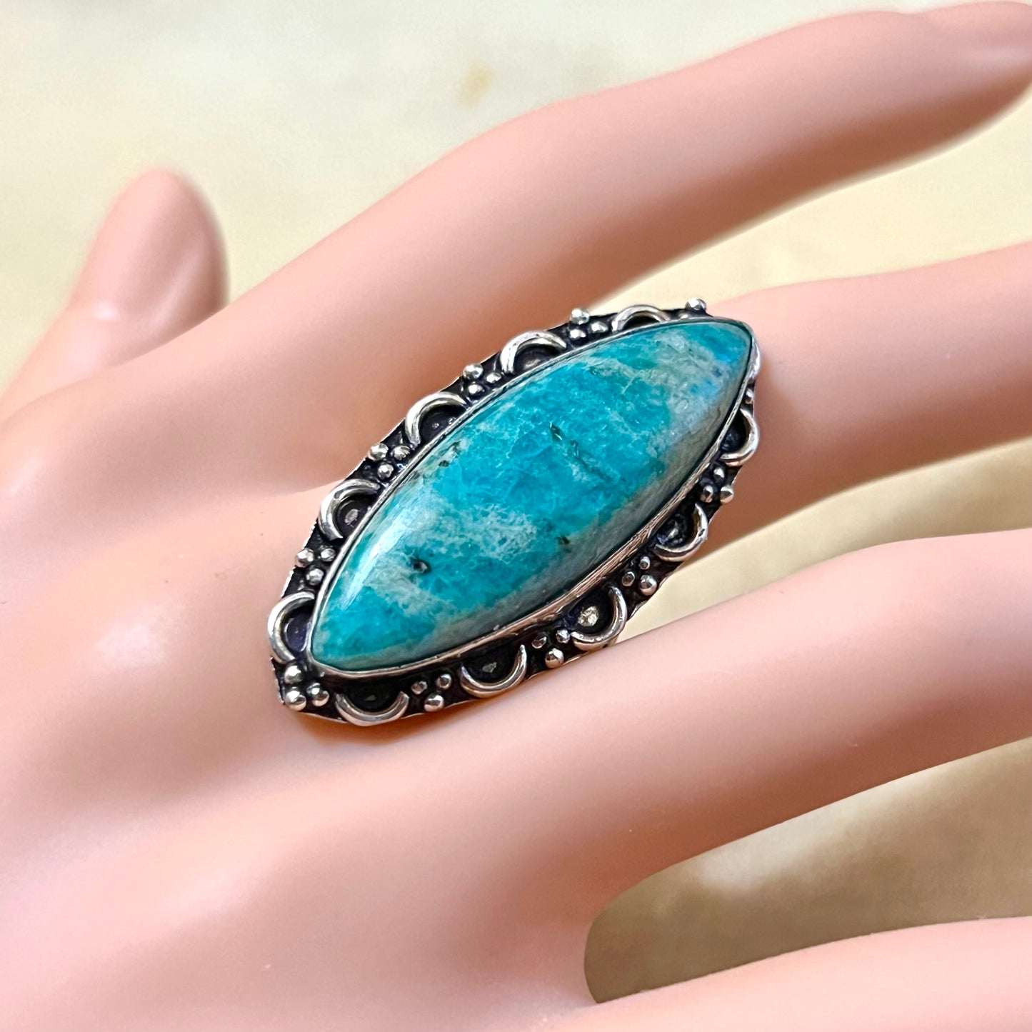 Amazonite Silver Plated Gemstone Crystal Ring Size 8