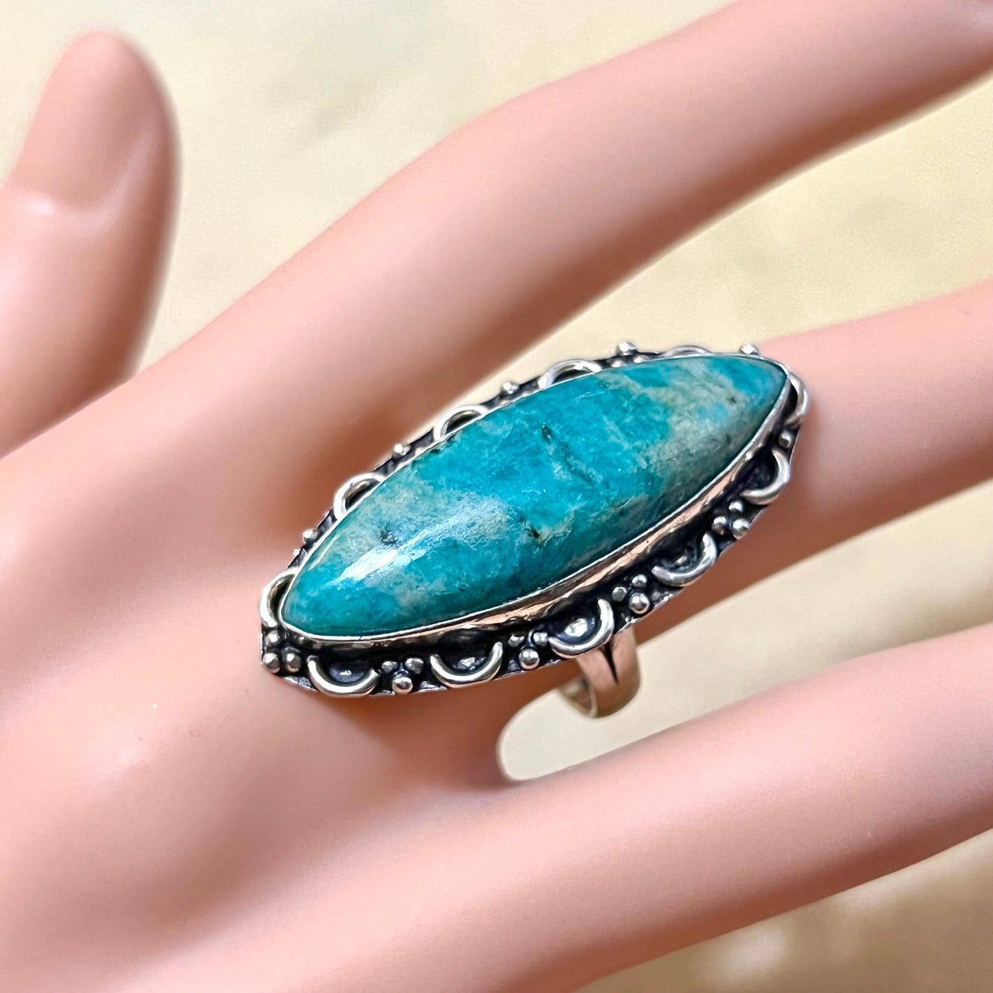 Amazonite Silver Plated Gemstone Crystal Ring Size 8