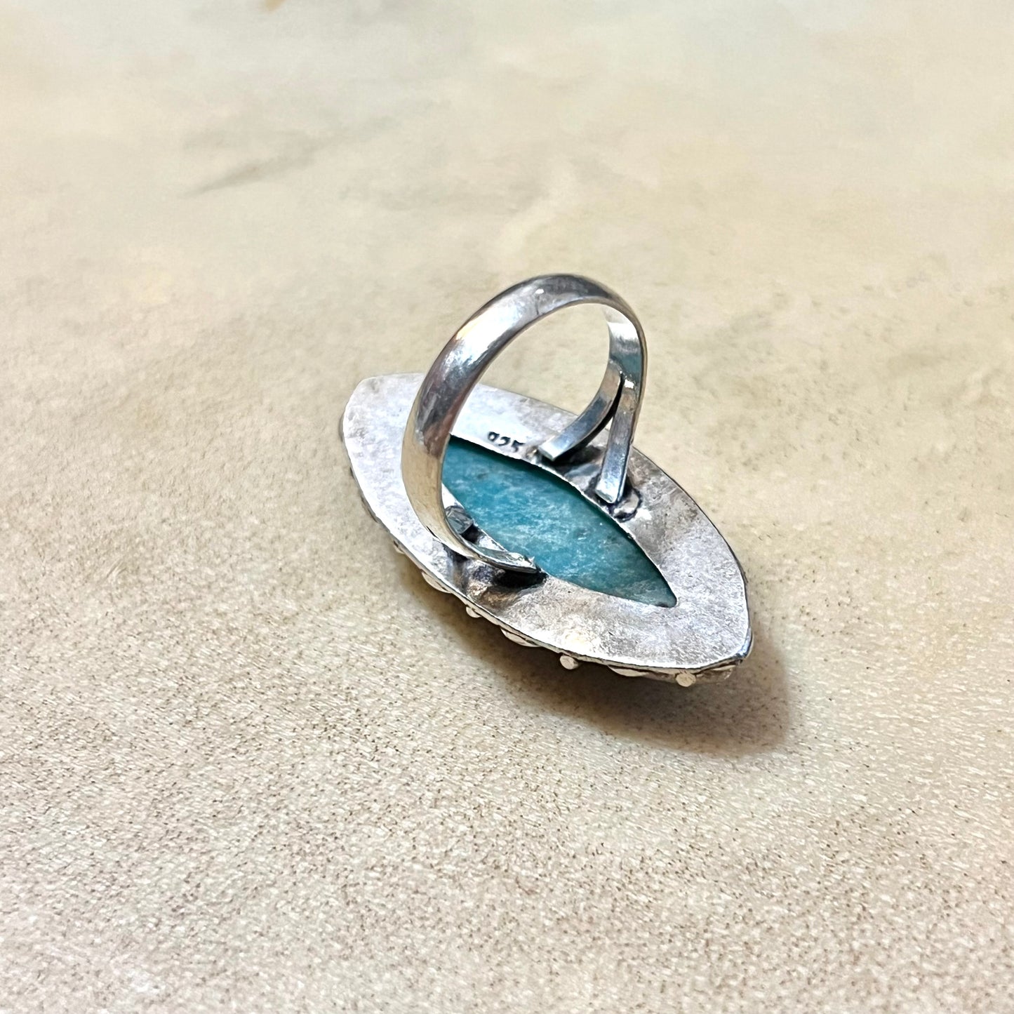 Amazonite Silver Plated Gemstone Crystal Ring Size 8