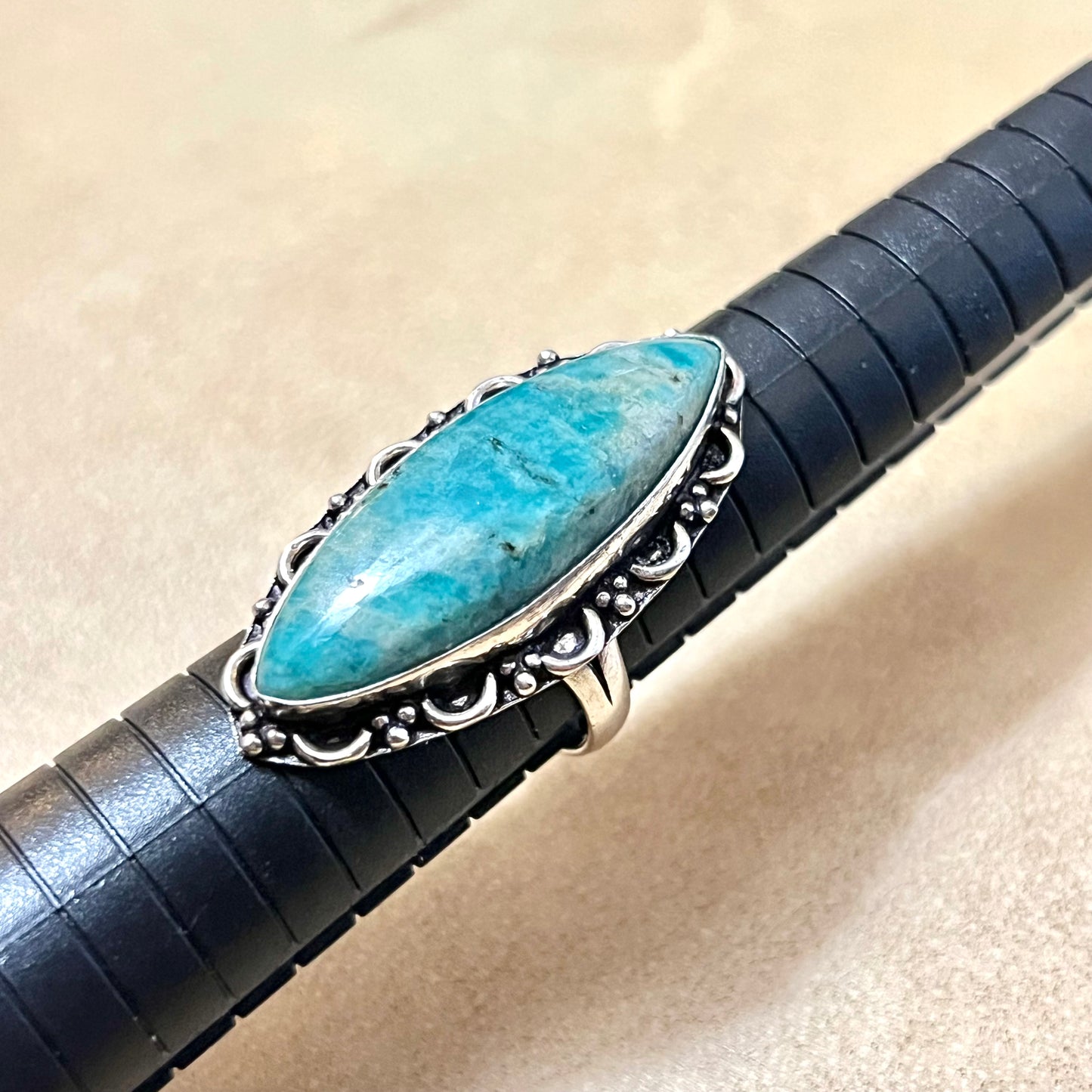 Amazonite Silver Plated Gemstone Crystal Ring Size 8