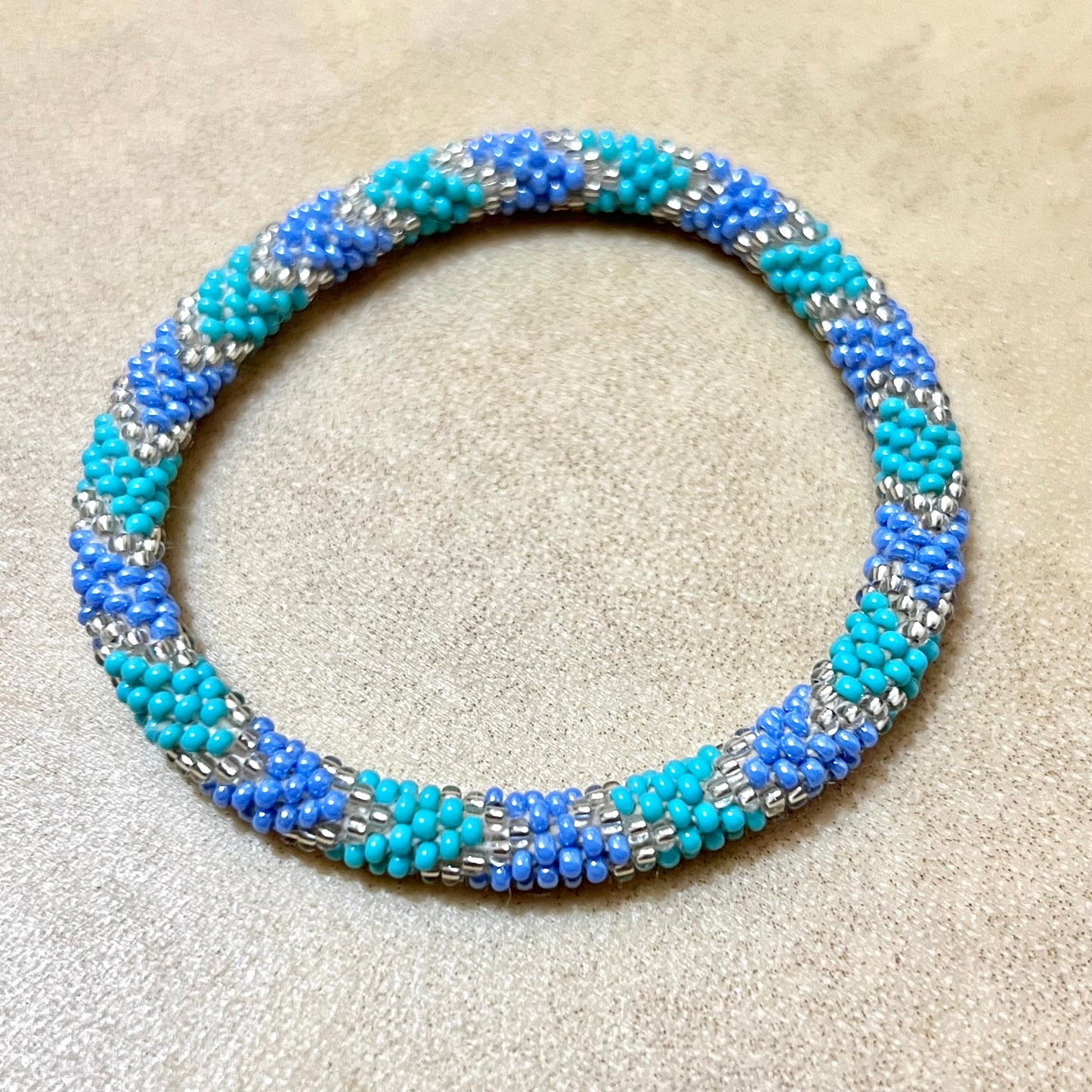 Blue and Green Peyote Beaded Bangle Bracelet - Vintage