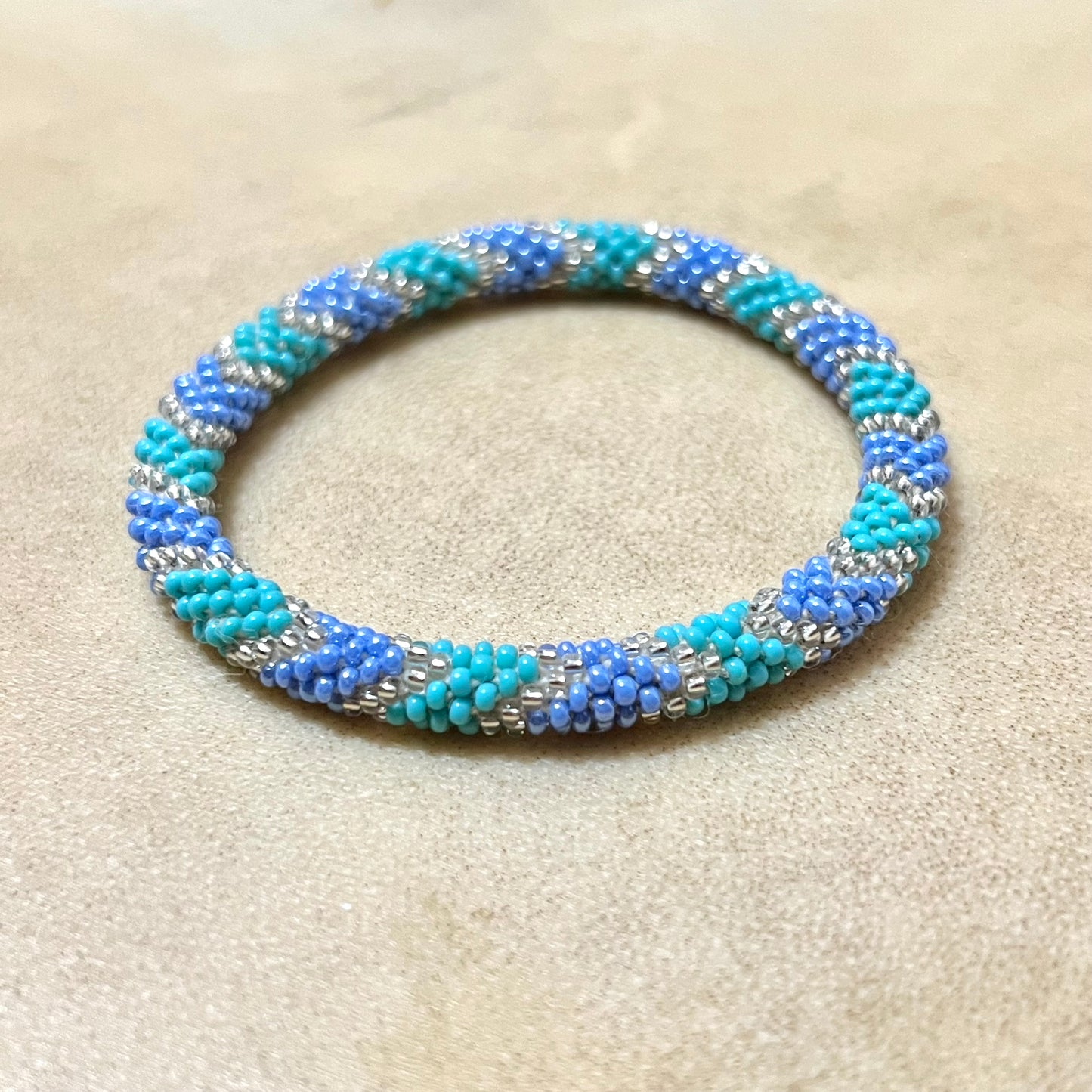 Blue and Green Peyote Beaded Bangle Bracelet - Vintage