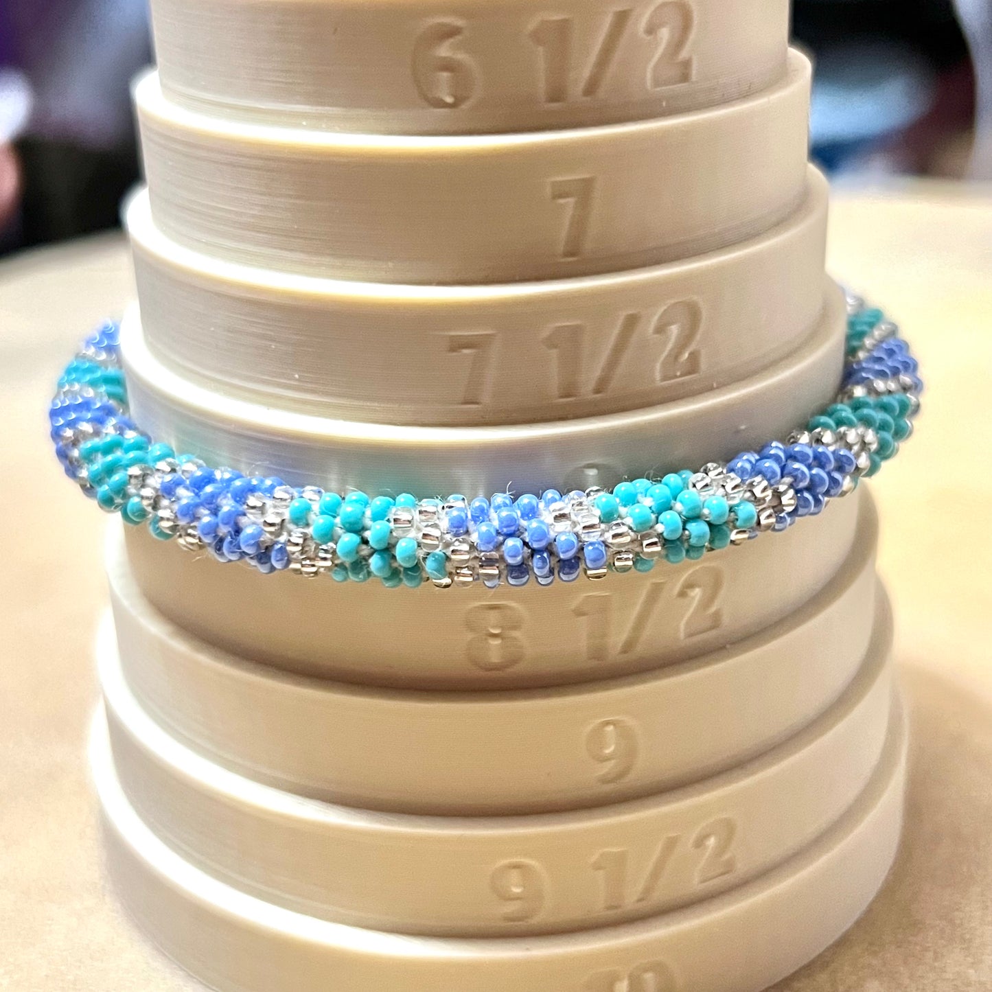 Blue and Green Peyote Beaded Bangle Bracelet - Vintage