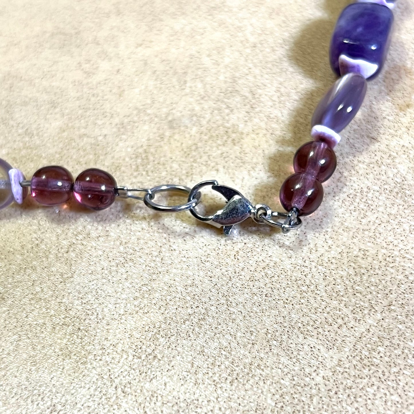 Purple Agate & Crystal Frog Beaded Amethyst Necklace - Vintage