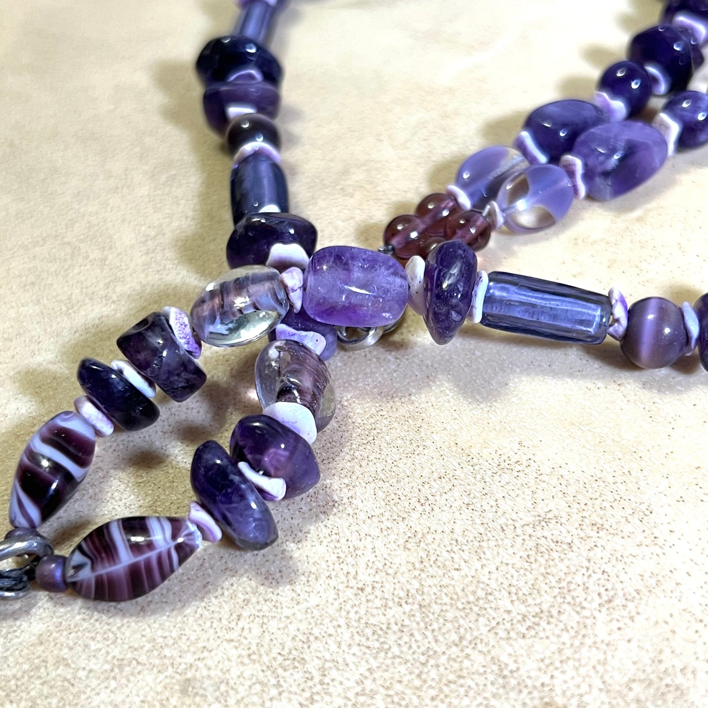 Purple Agate & Crystal Frog Beaded Amethyst Necklace - Vintage