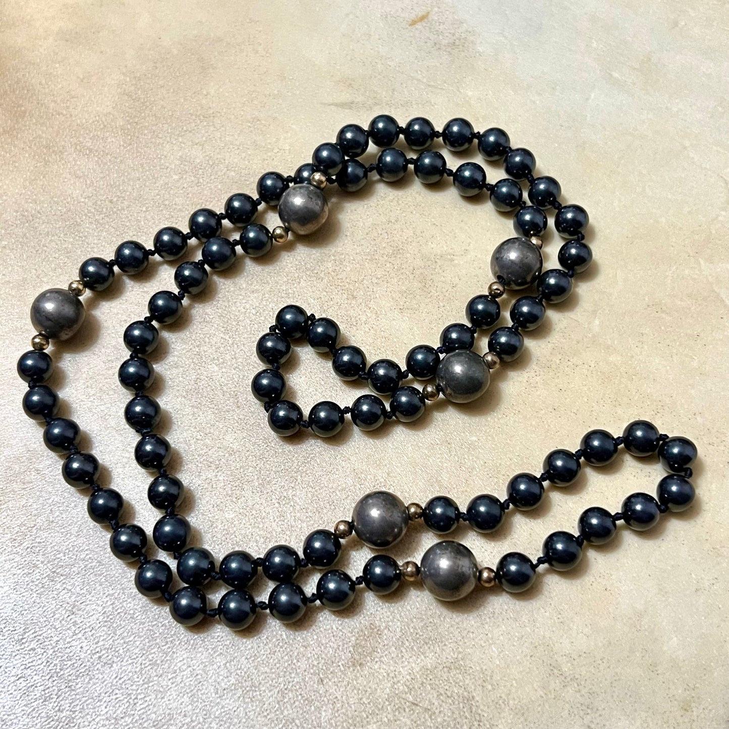 Hematite & Pyrite Vintage Hand Knotted Necklace & Bracelet Set