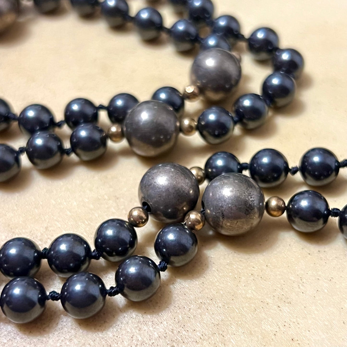 Hematite & Pyrite Vintage Hand Knotted Necklace & Bracelet Set