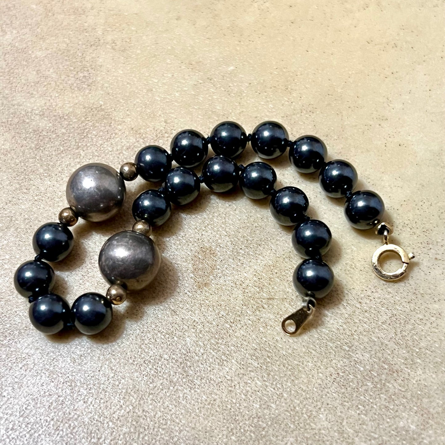 Hematite & Pyrite Vintage Hand Knotted Necklace & Bracelet Set