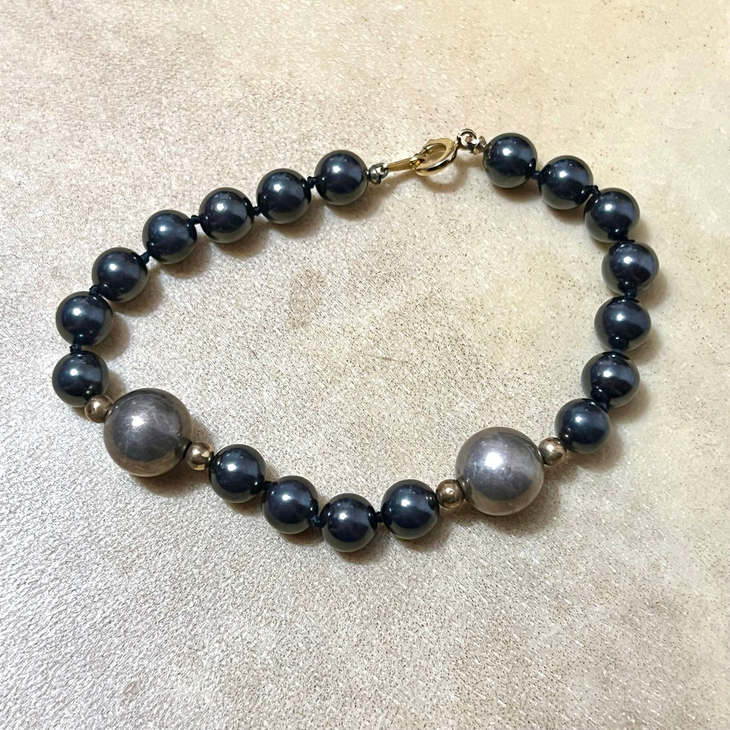 Hematite & Pyrite Vintage Hand Knotted Necklace & Bracelet Set