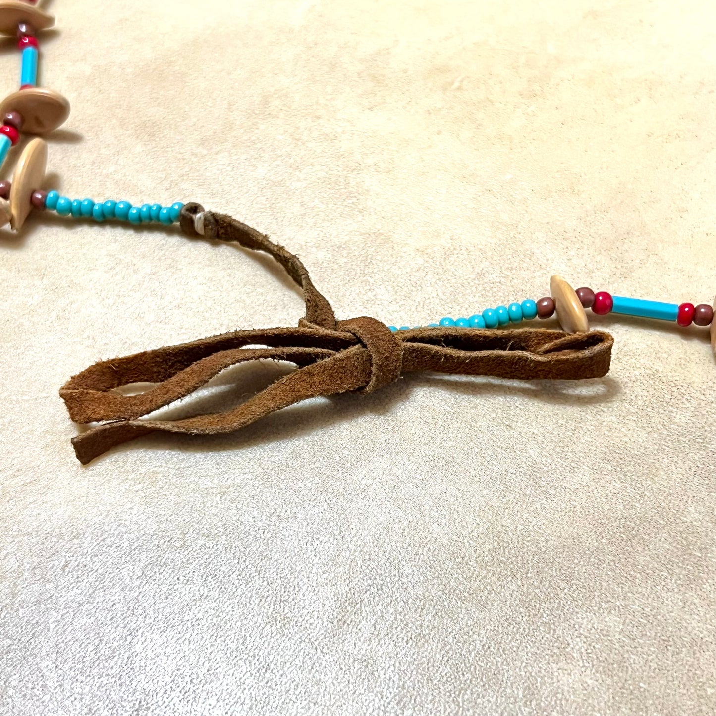 Genuine Seed & Glass Beaded Necklace on Suede Leather - Vintage