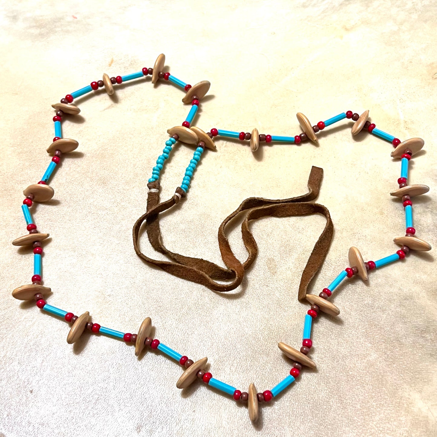 Genuine Seed & Glass Beaded Necklace on Suede Leather - Vintage