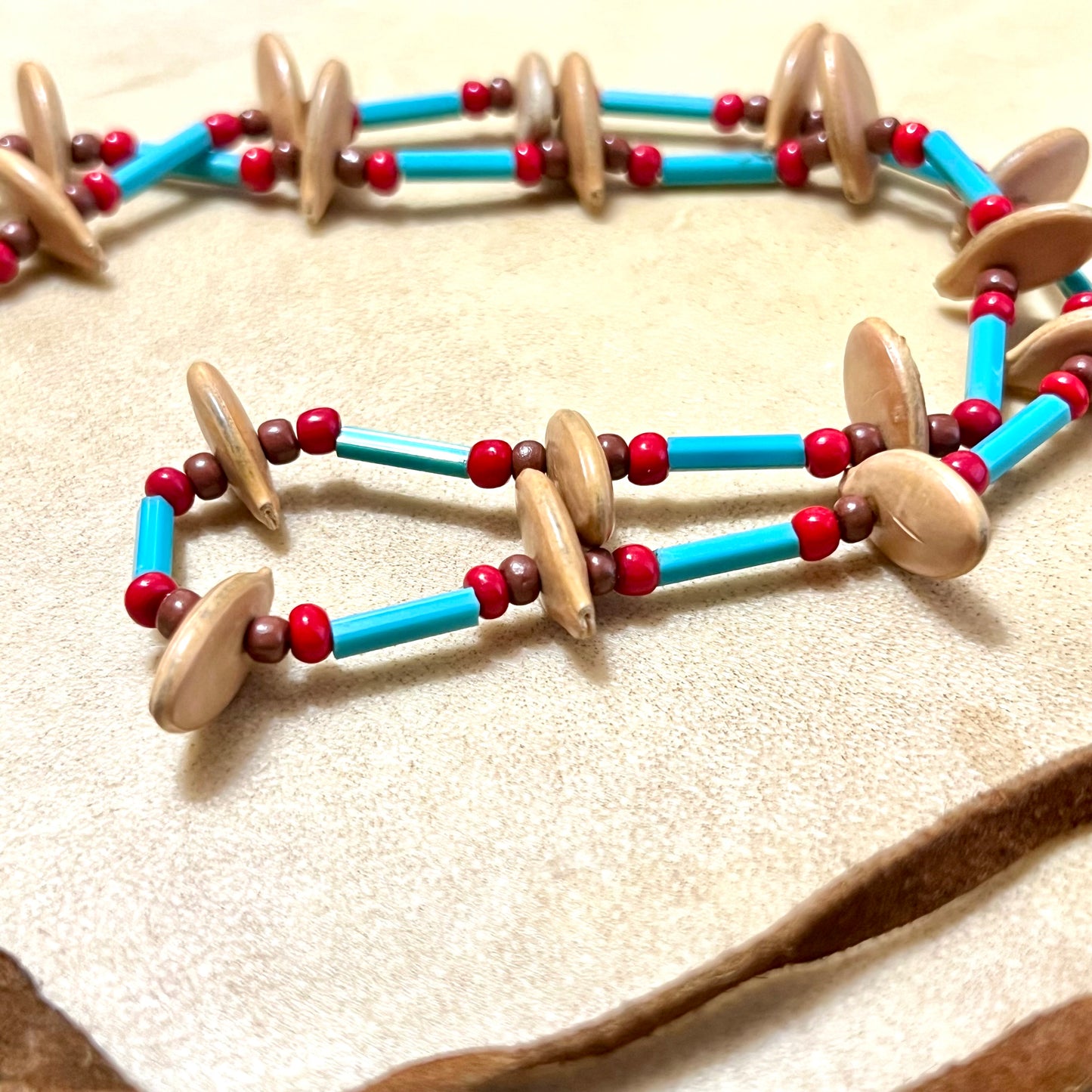 Genuine Seed & Glass Beaded Necklace on Suede Leather - Vintage