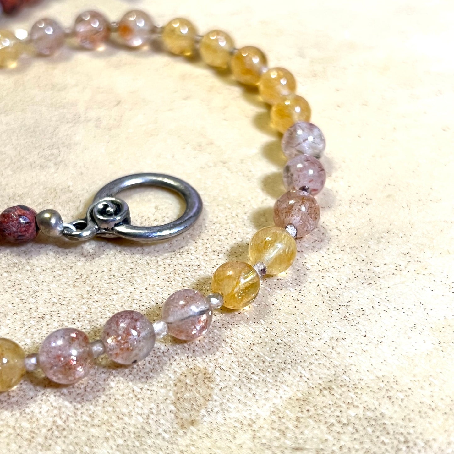 Carved Red Jasper Choker Necklace with Strawberry Quartz, Golden Healer, & Jasper