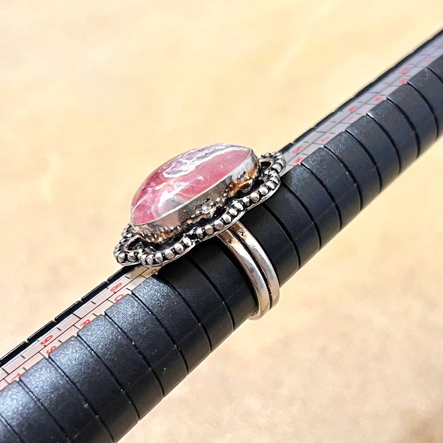 Rhodochrosite Crystal Silver Plated Copper Ring - Size 6.75