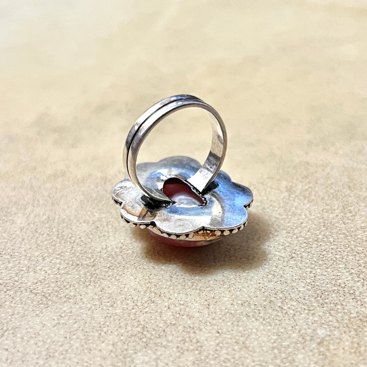 Rhodochrosite Crystal Silver Plated Copper Ring - Size 6.75