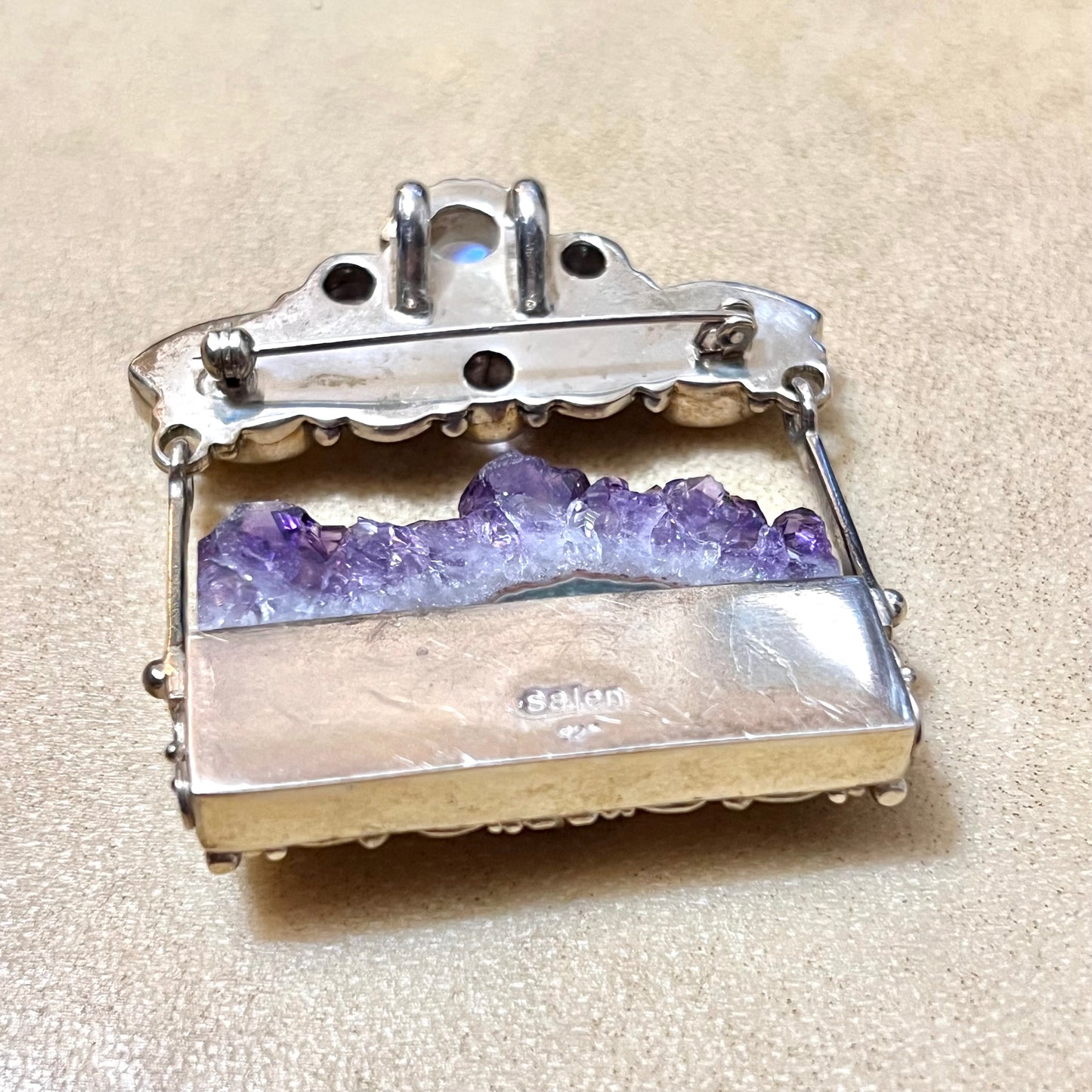 Amethyst, Rainbow Moonstone, & Mother of Pearl Sterling Silver Sajen Jewelry Set